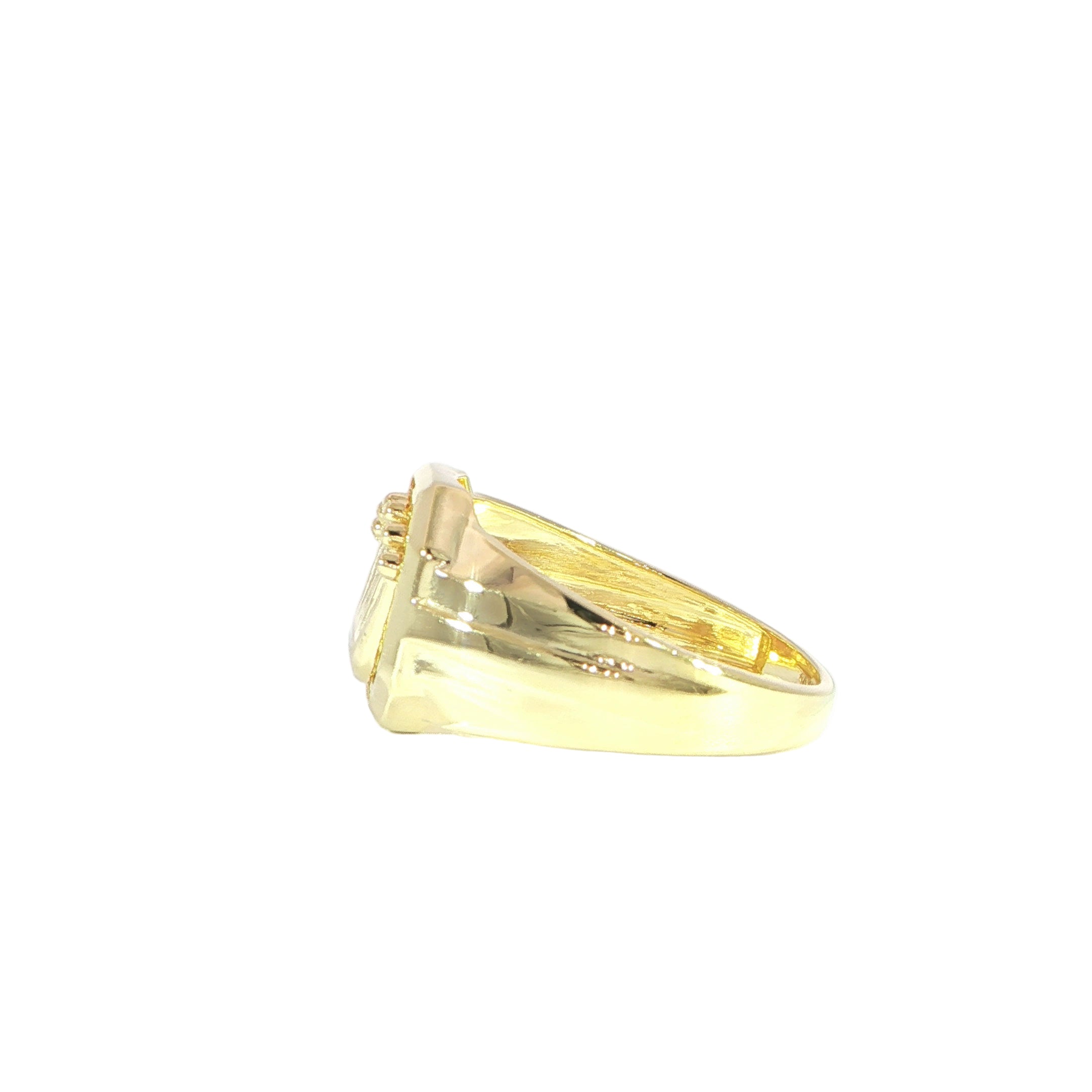 13MM Top 14K Gold Crown Ring with Grooved Edges