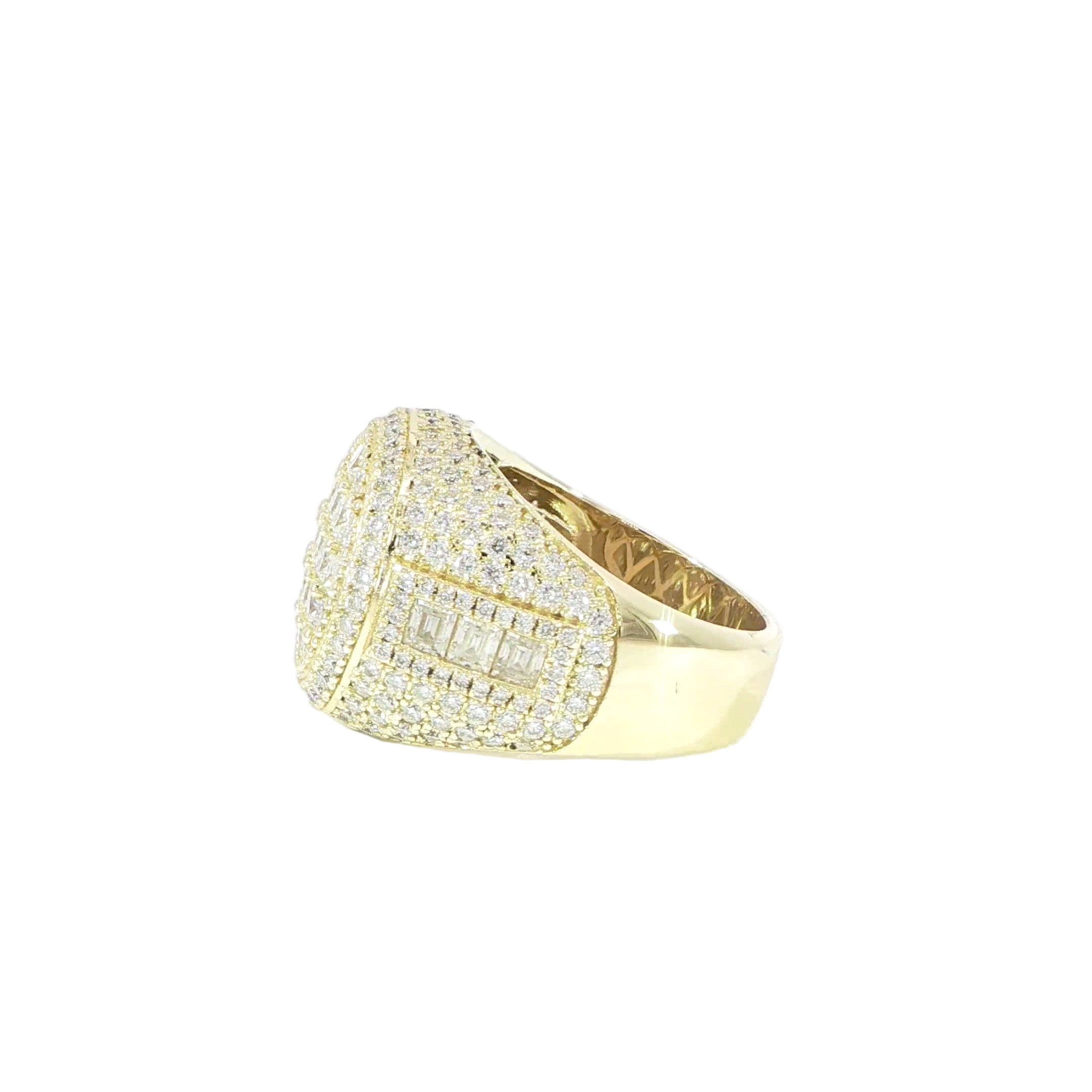 Bold sterling silver ring featuring baguette and round VVS moissanite stones
