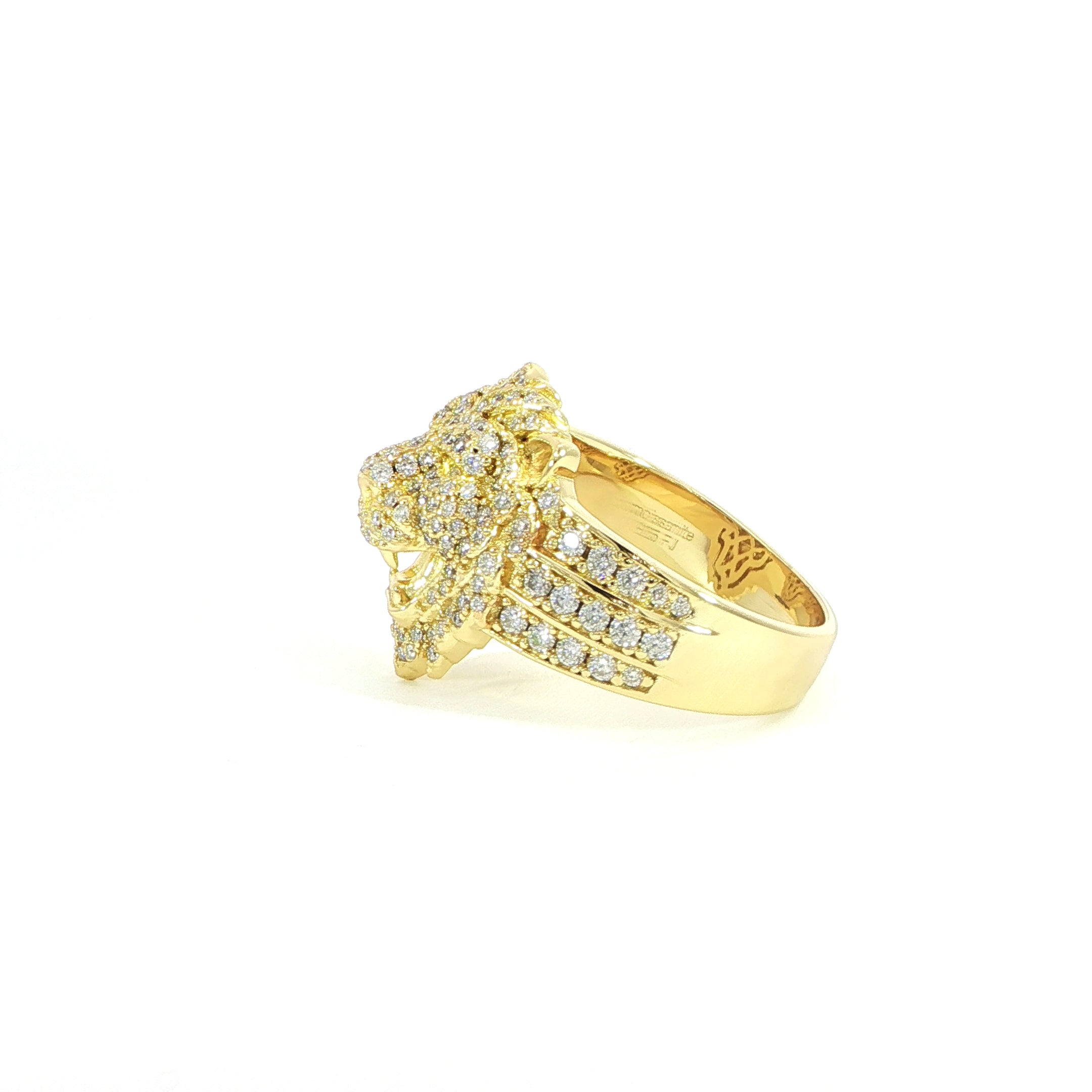 Side sterling silver lion face ring with premium sparkle