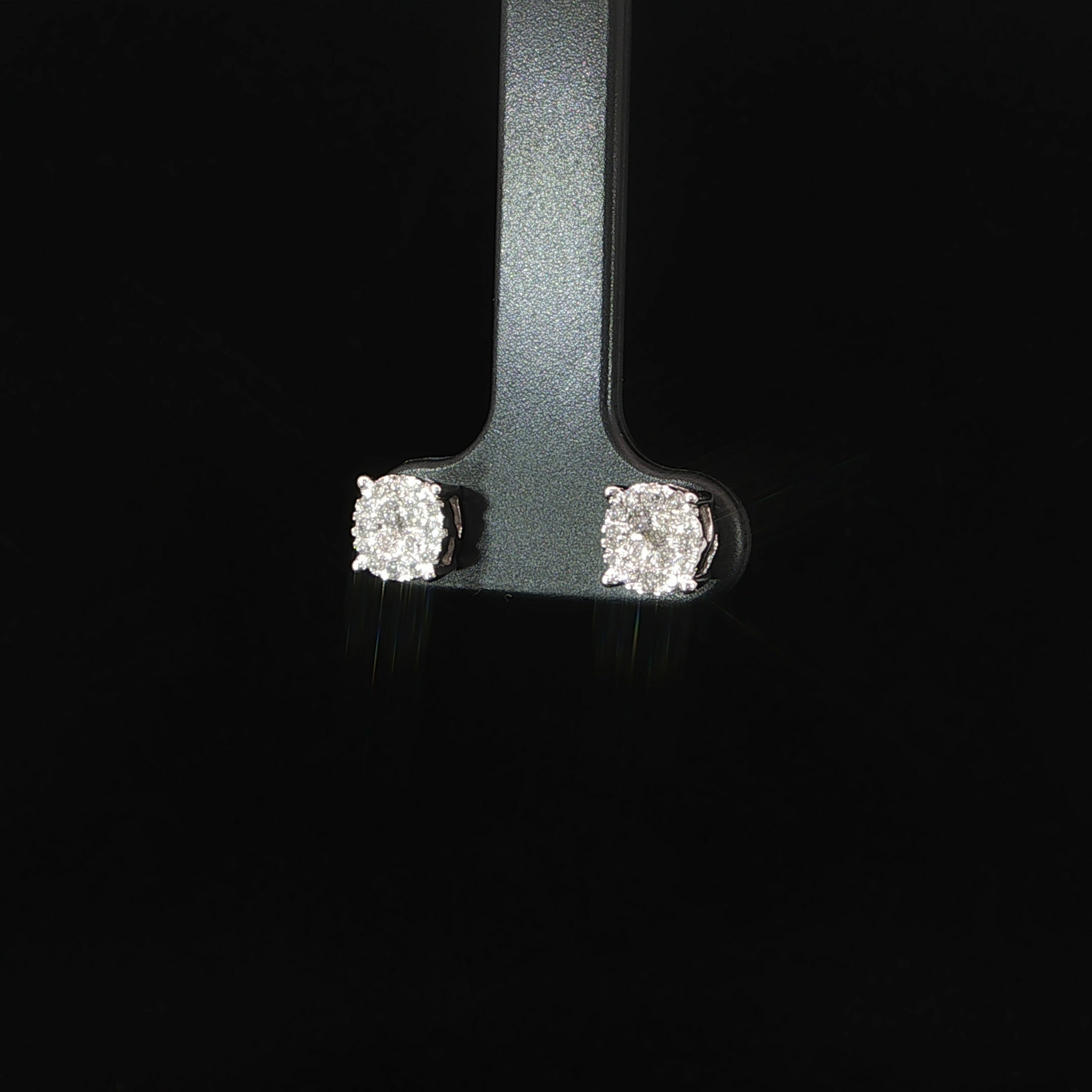 Side profile natural diamond round cluster stud earrings featuring 0.37 CTW