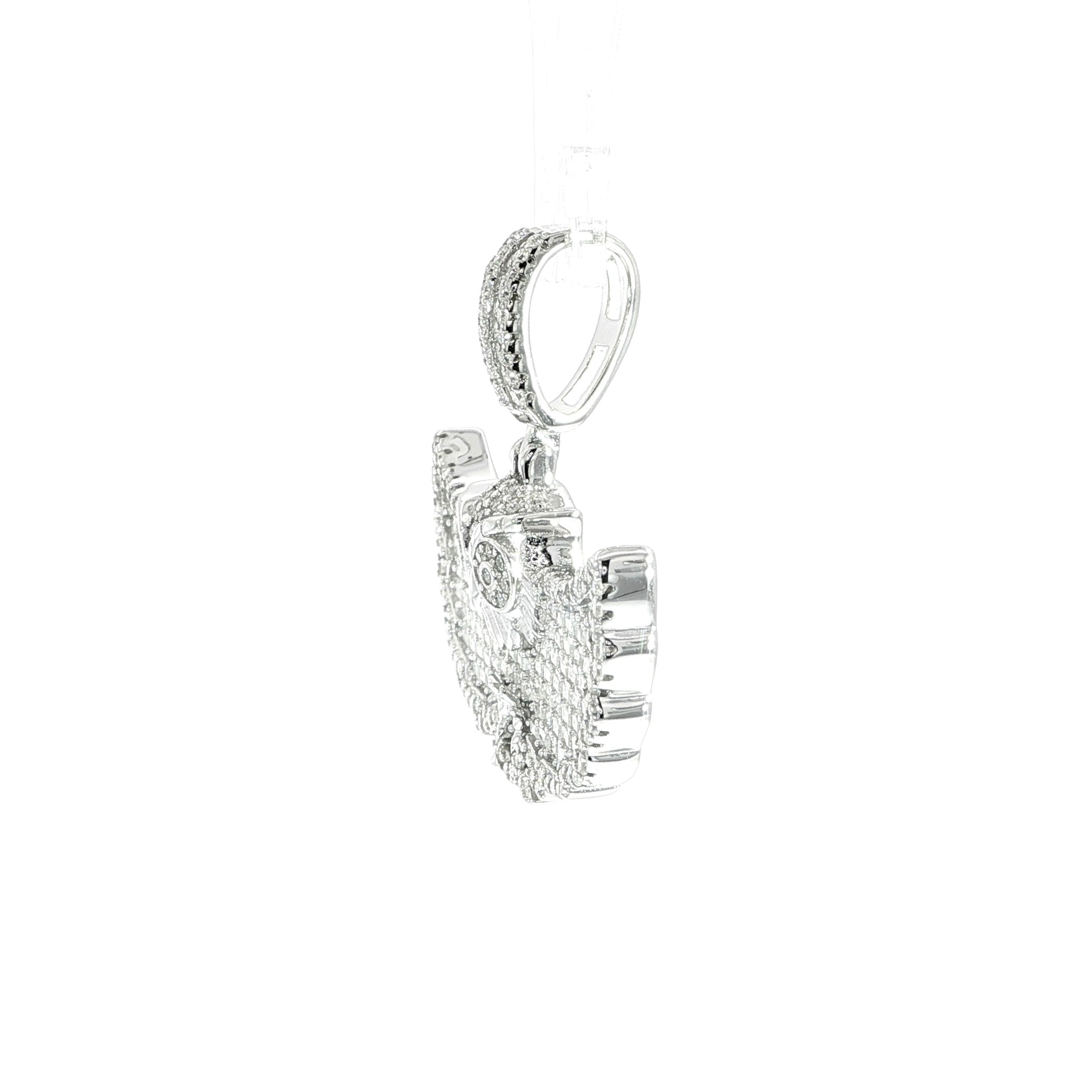 Fully iced owl pendant featuring detailed wings and brilliant moissanite