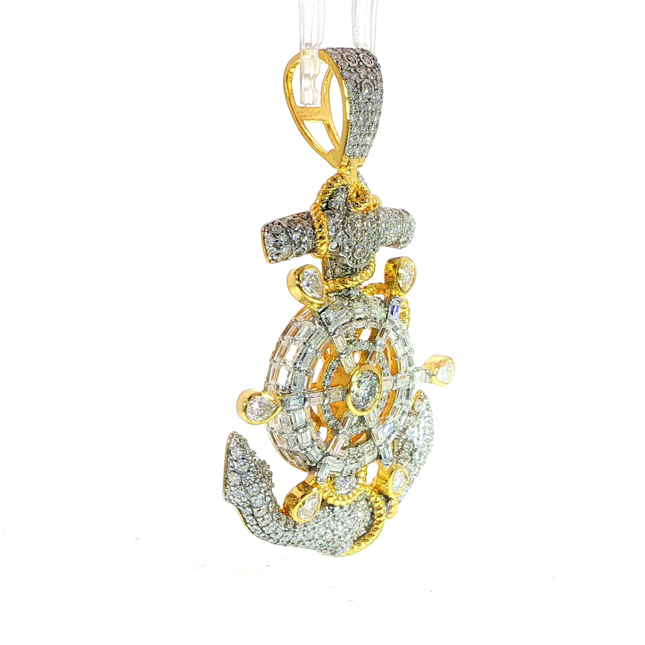 Iced nautical pendant with rope details and VVS moissanite accents.