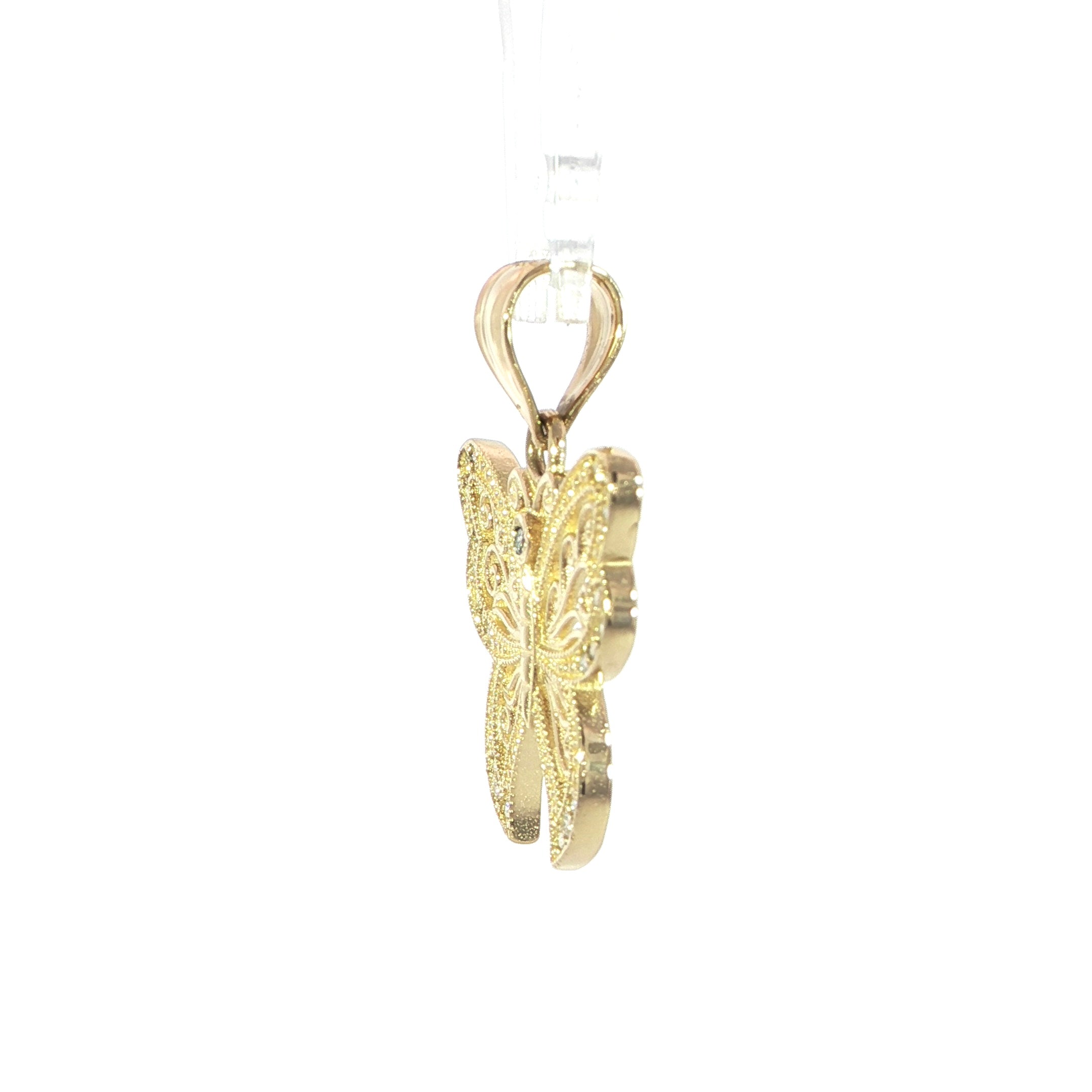 Diamond accented filigree butterfly pendant