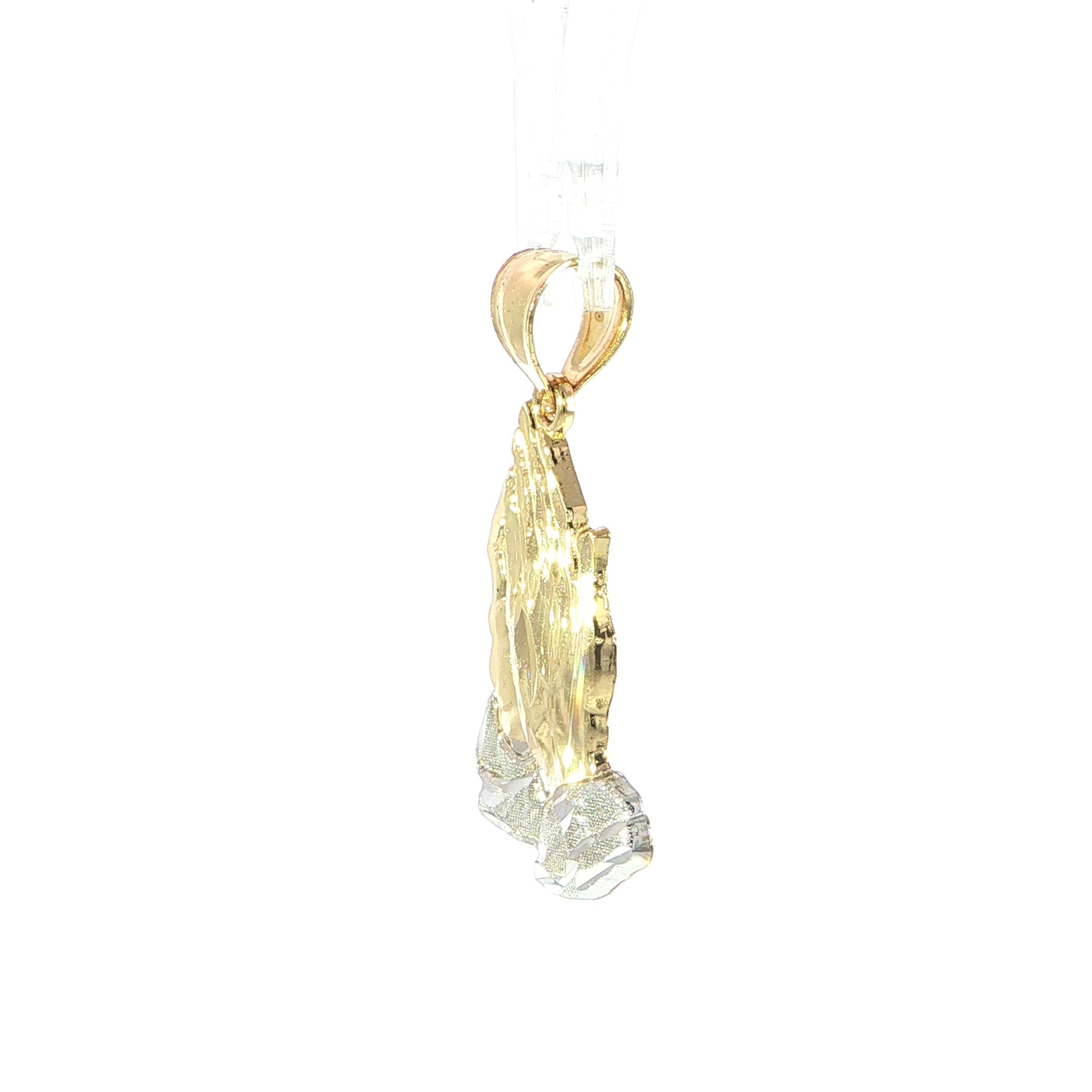 14K Yellow and White Gold Praying Hands Religious Pendant