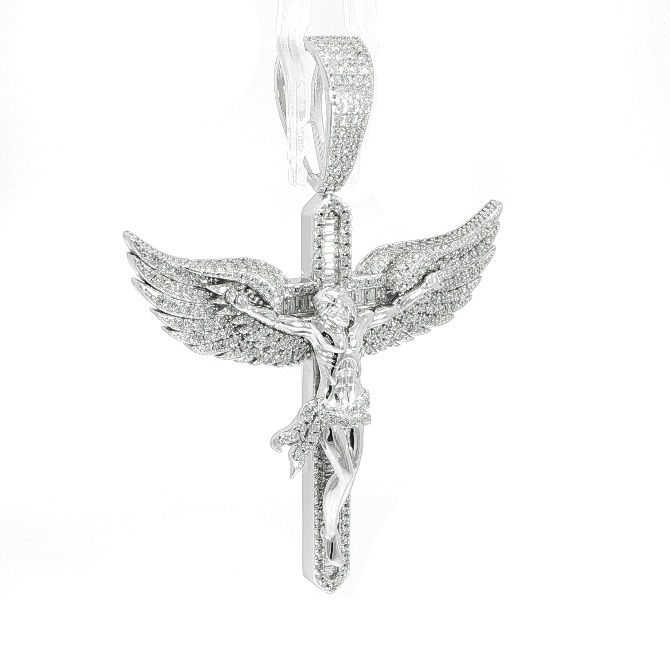 Iced out Jesus cross pendant featuring VVS moissanite stones