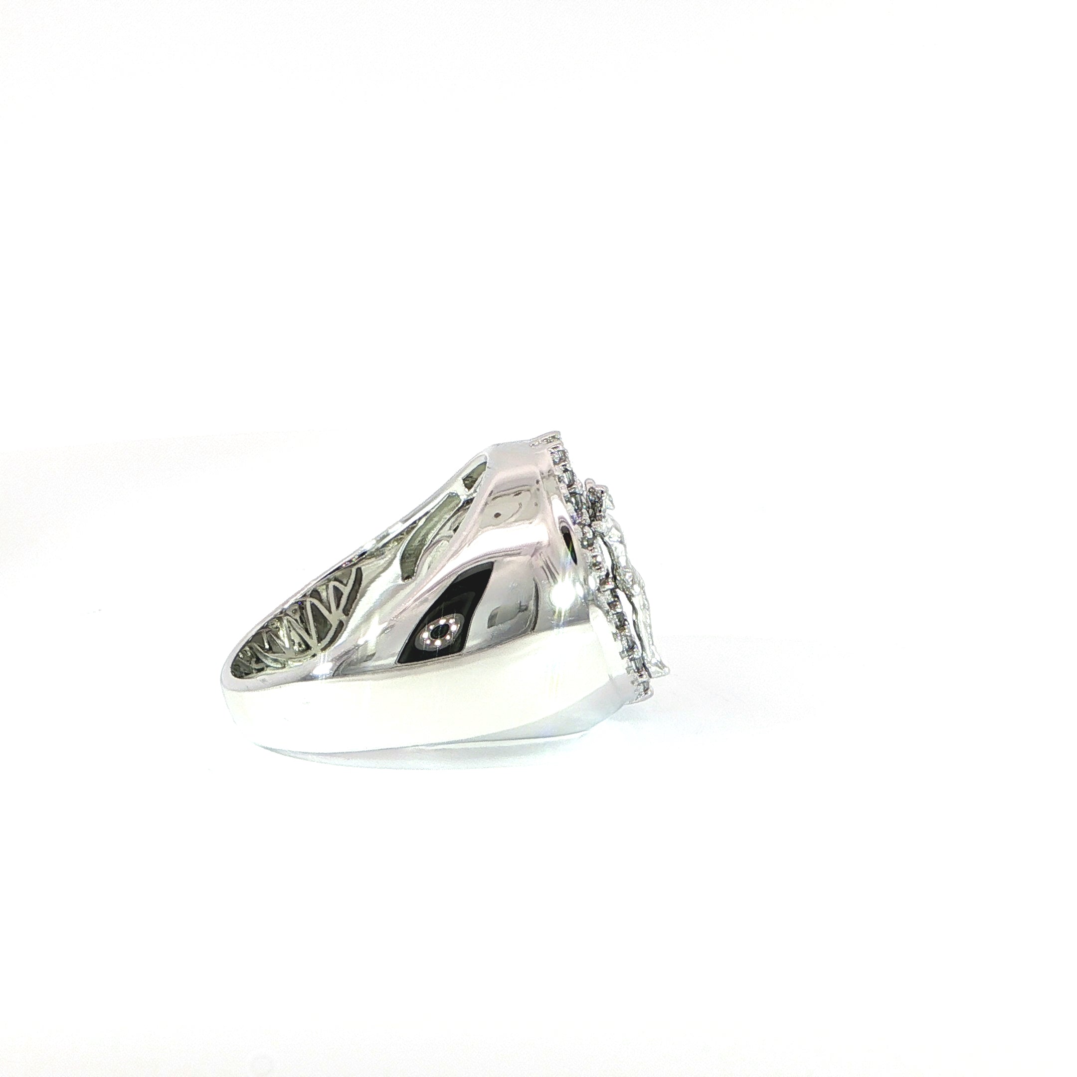 Mens sterling silver crucifix ring with pave moissanite detailing