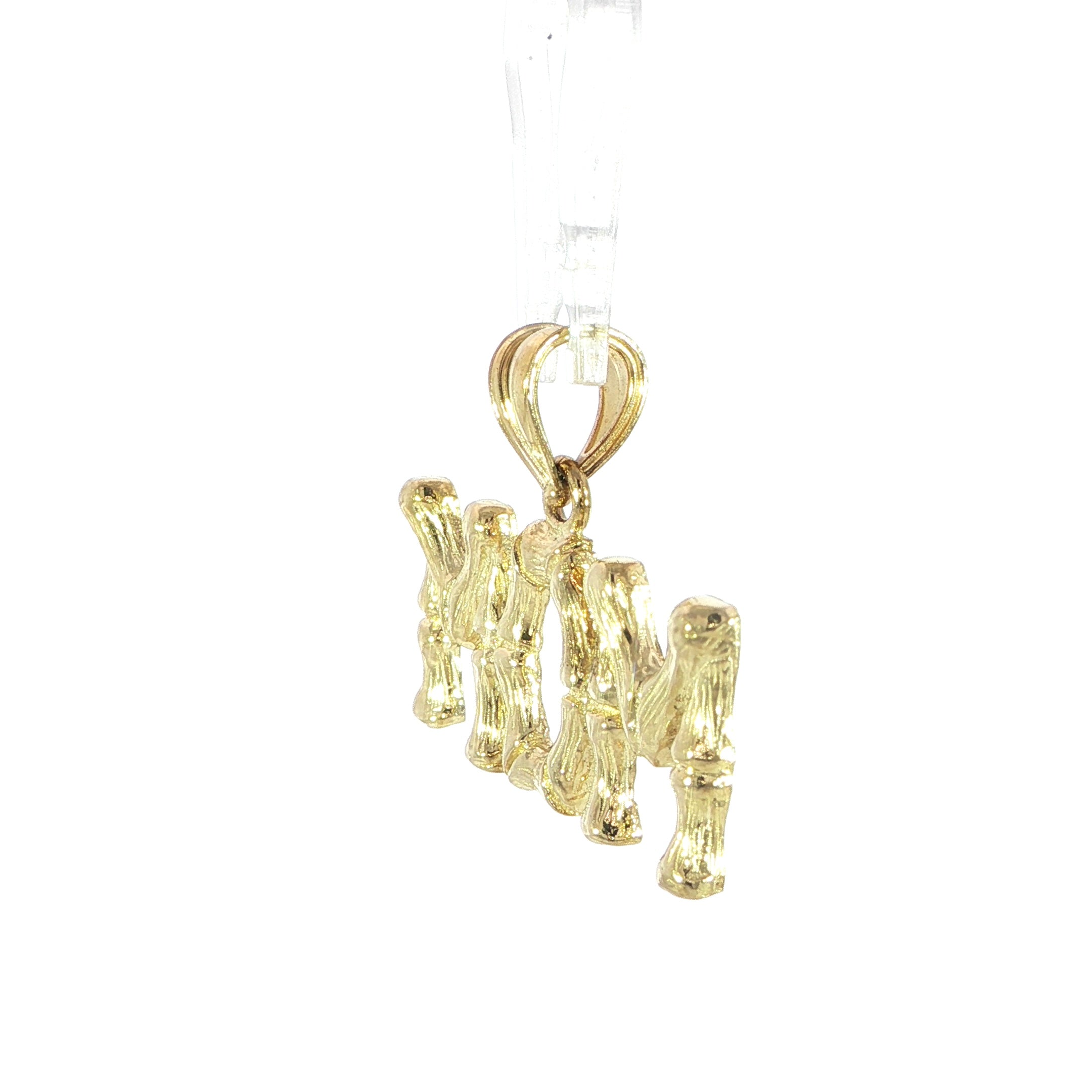 Bamboo textured MOM pendant crafted in genuine 10K yellow gold