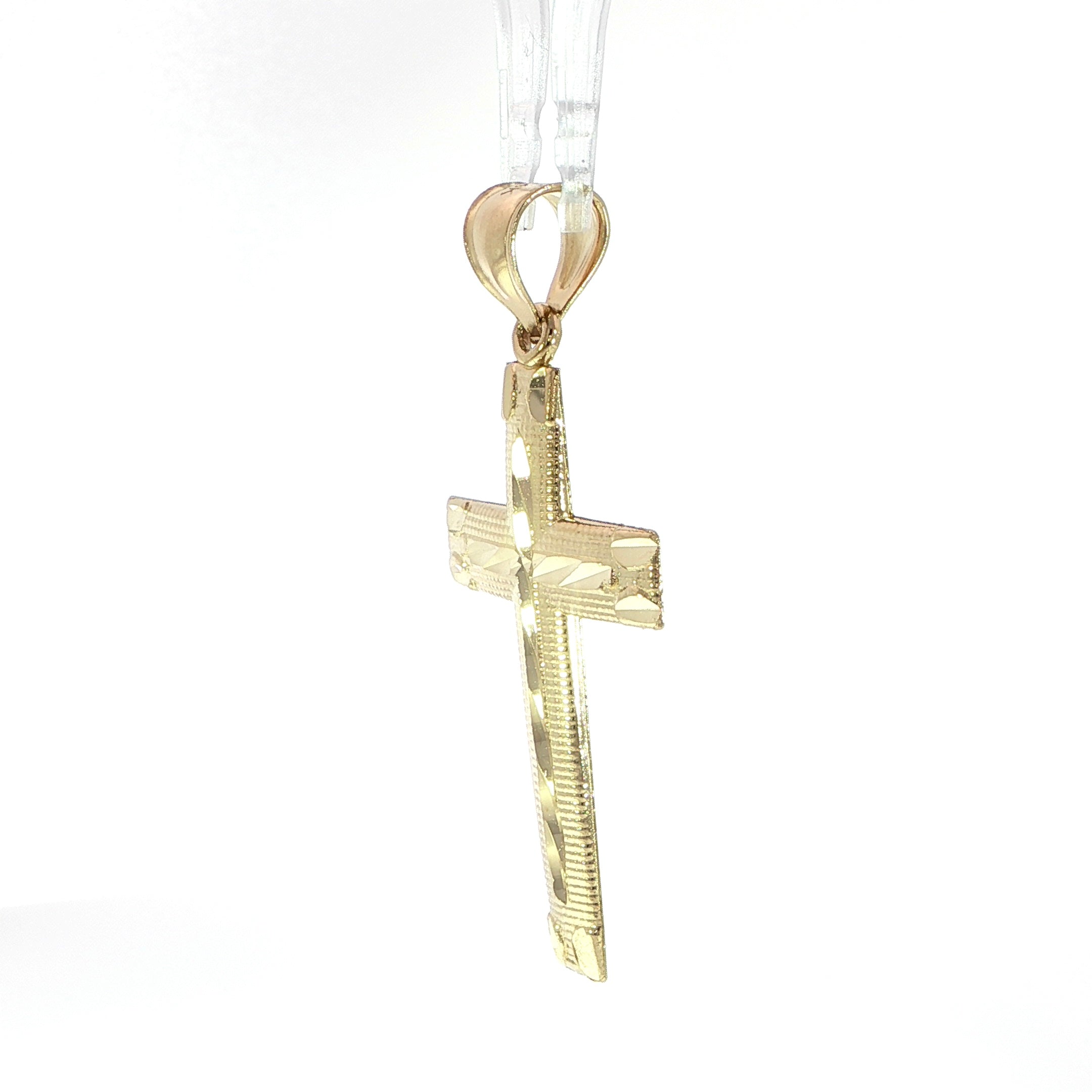 36MM yellow gold cross pendant featuring diamond cut detailing