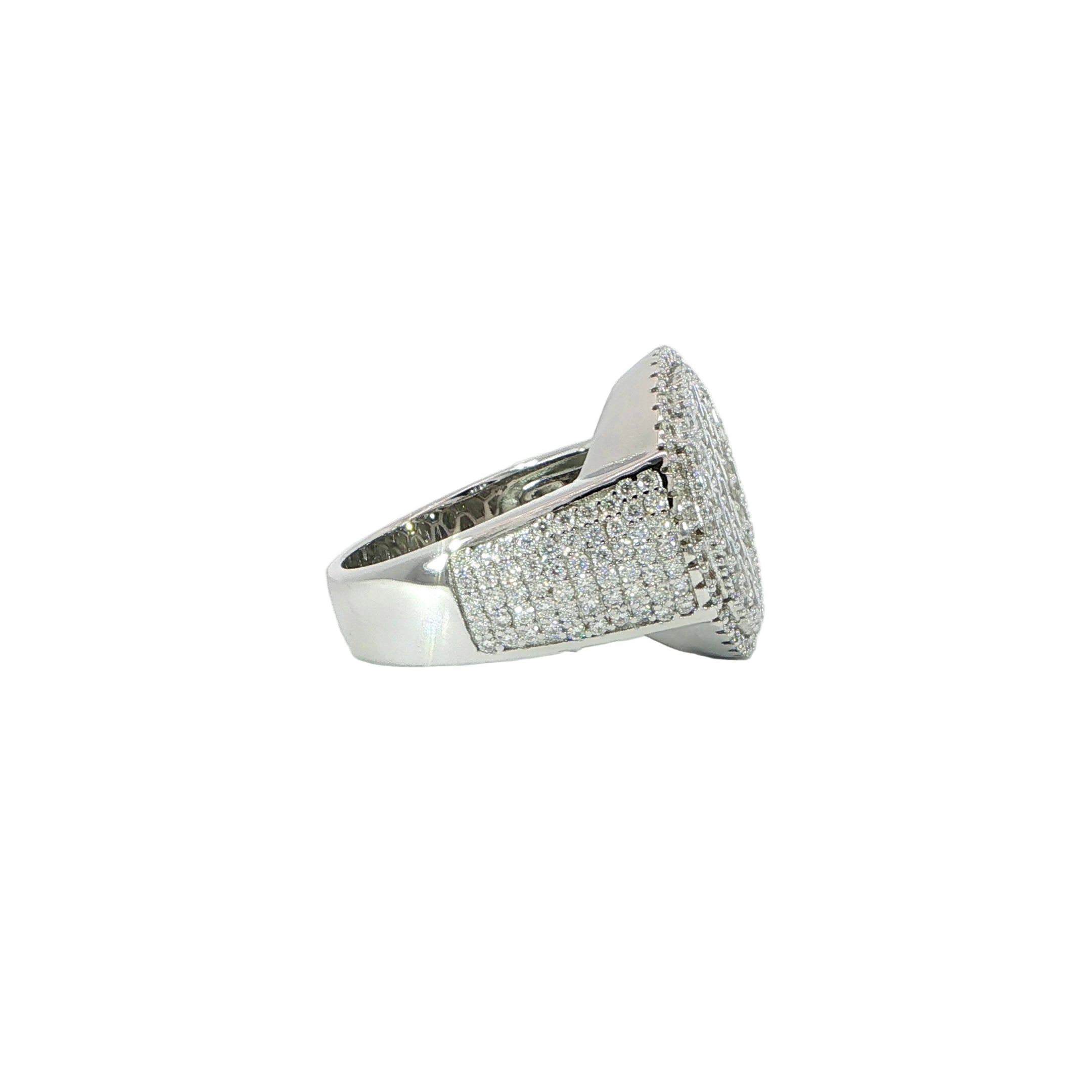 Sterling silver ring with round cluster and baguette details