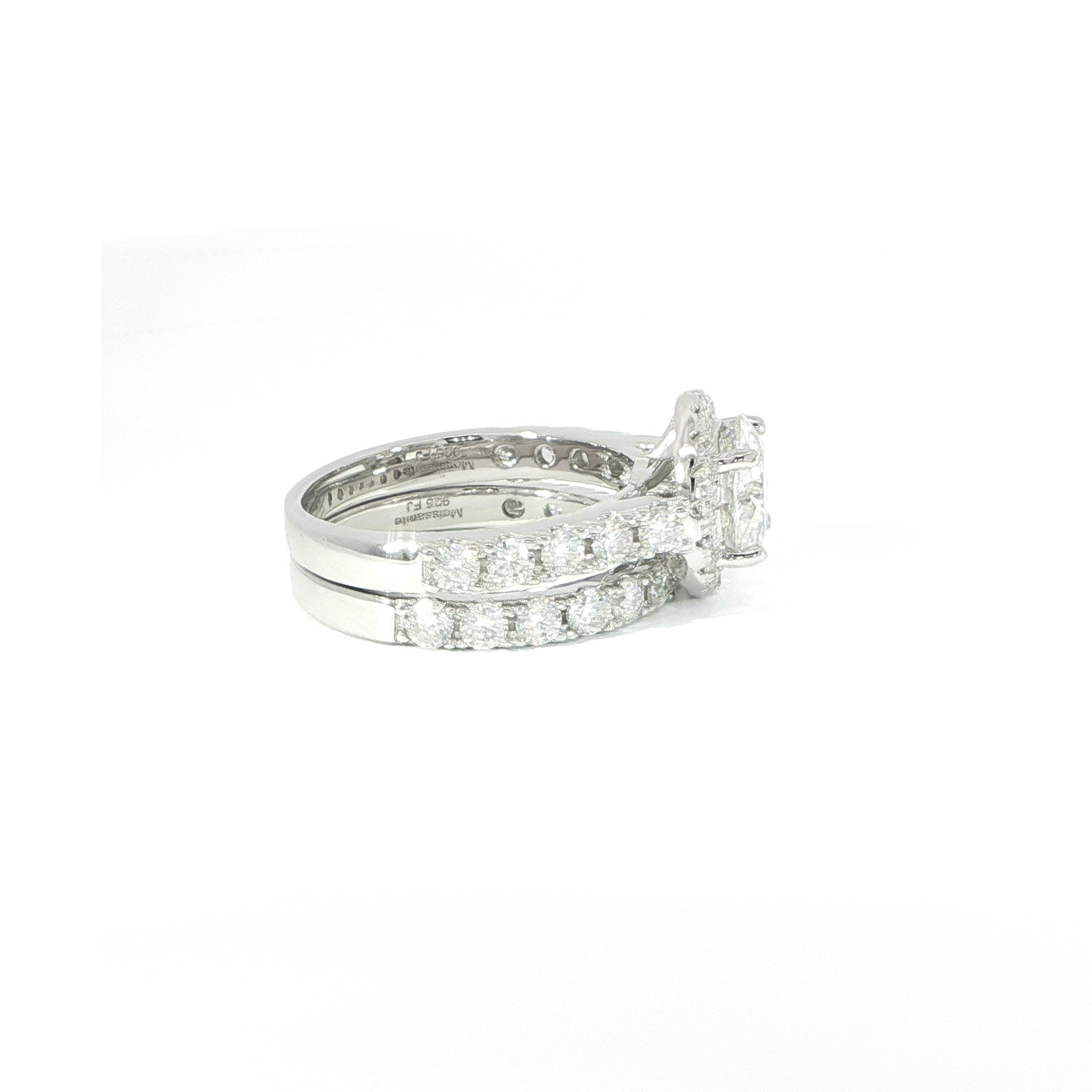 Side silver engagement ring set with VVS moissanite