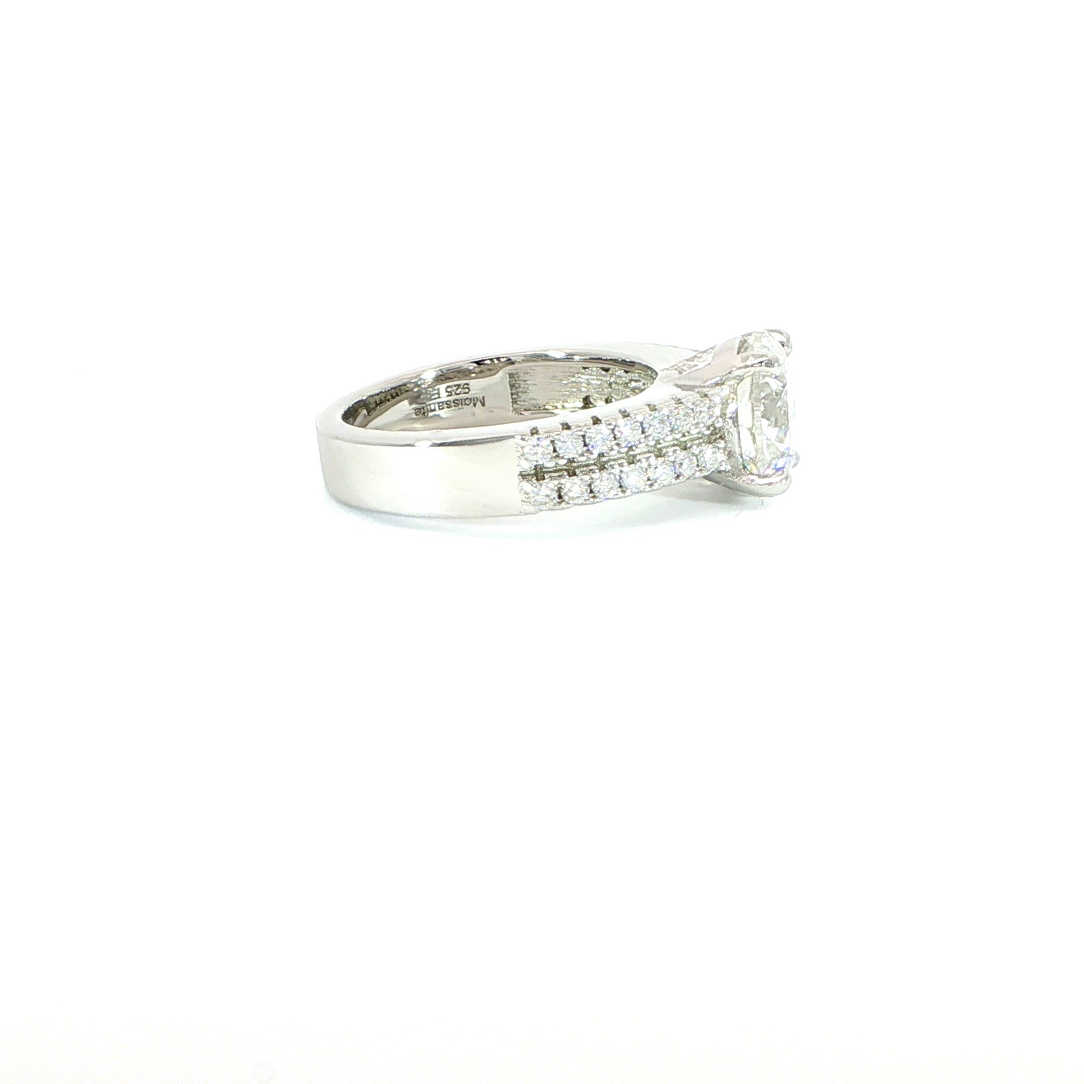 Double band engagement ring with brilliant VVS moissanite sparkle