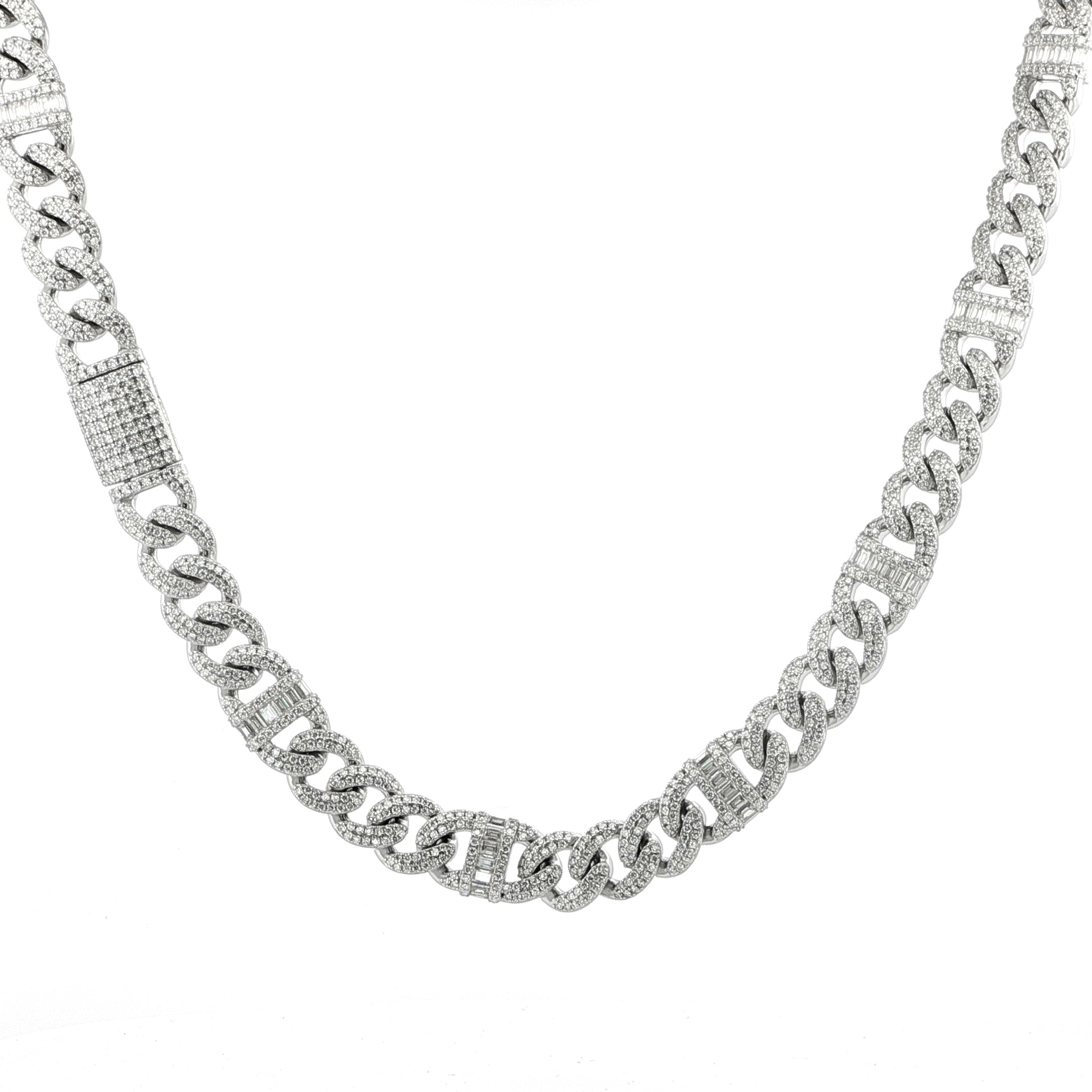 Iced-out Sterling Silver Miami Cuban chain featuring VVS Moissanite stones