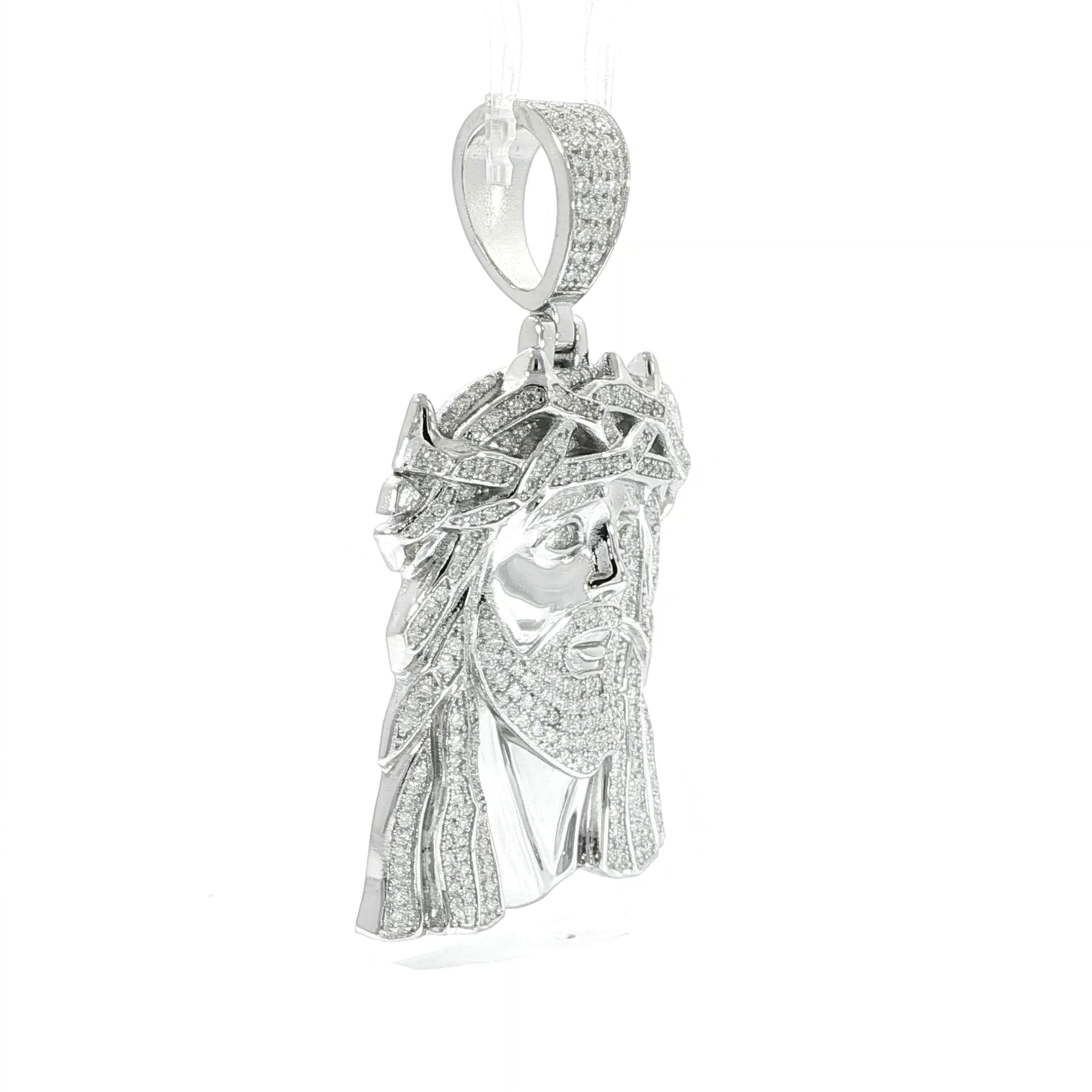 Men's sterling silver Jesus pendant with sparkling stones