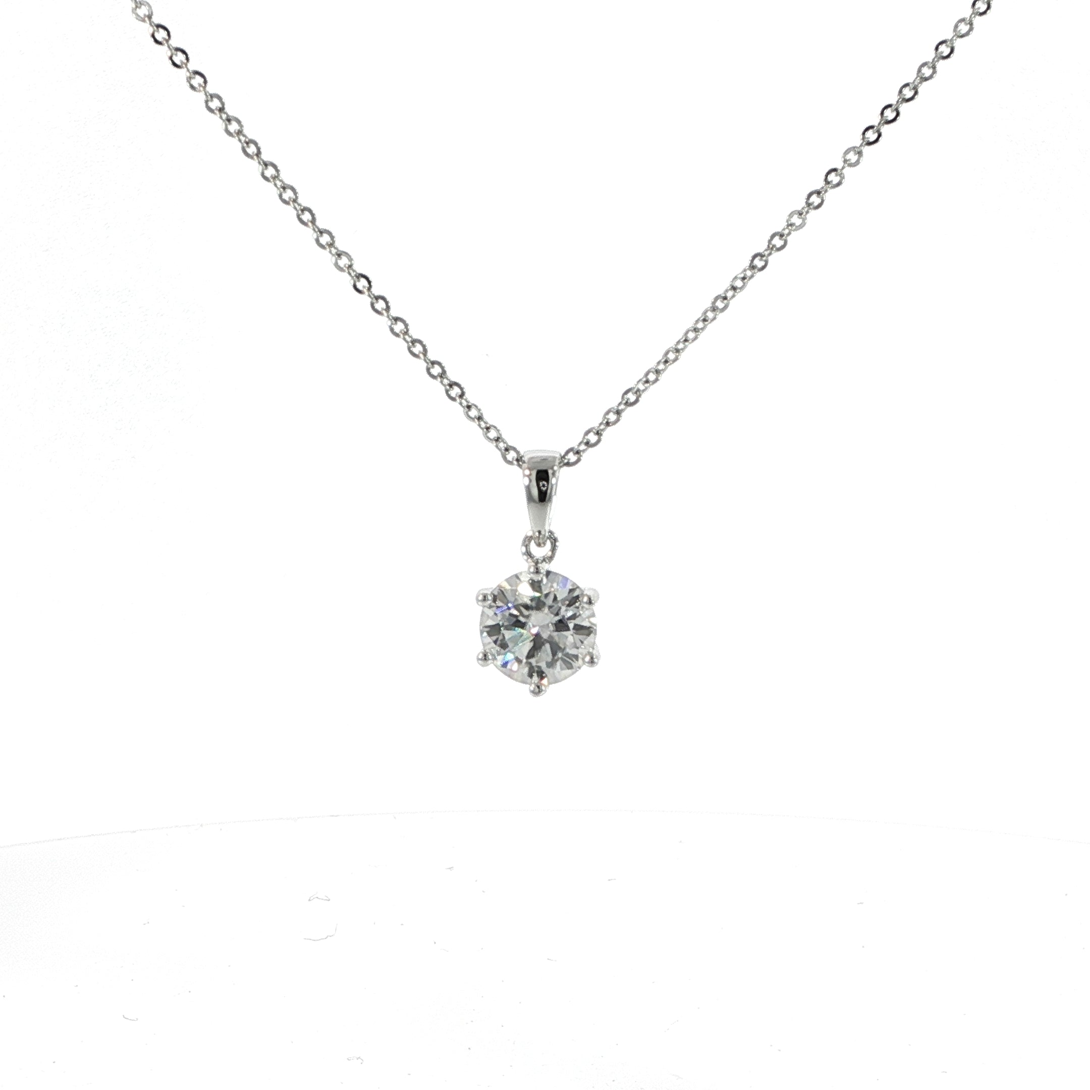 925 sterling silver solitaire pendant necklace featuring a 2 CT VVS moissanite.
