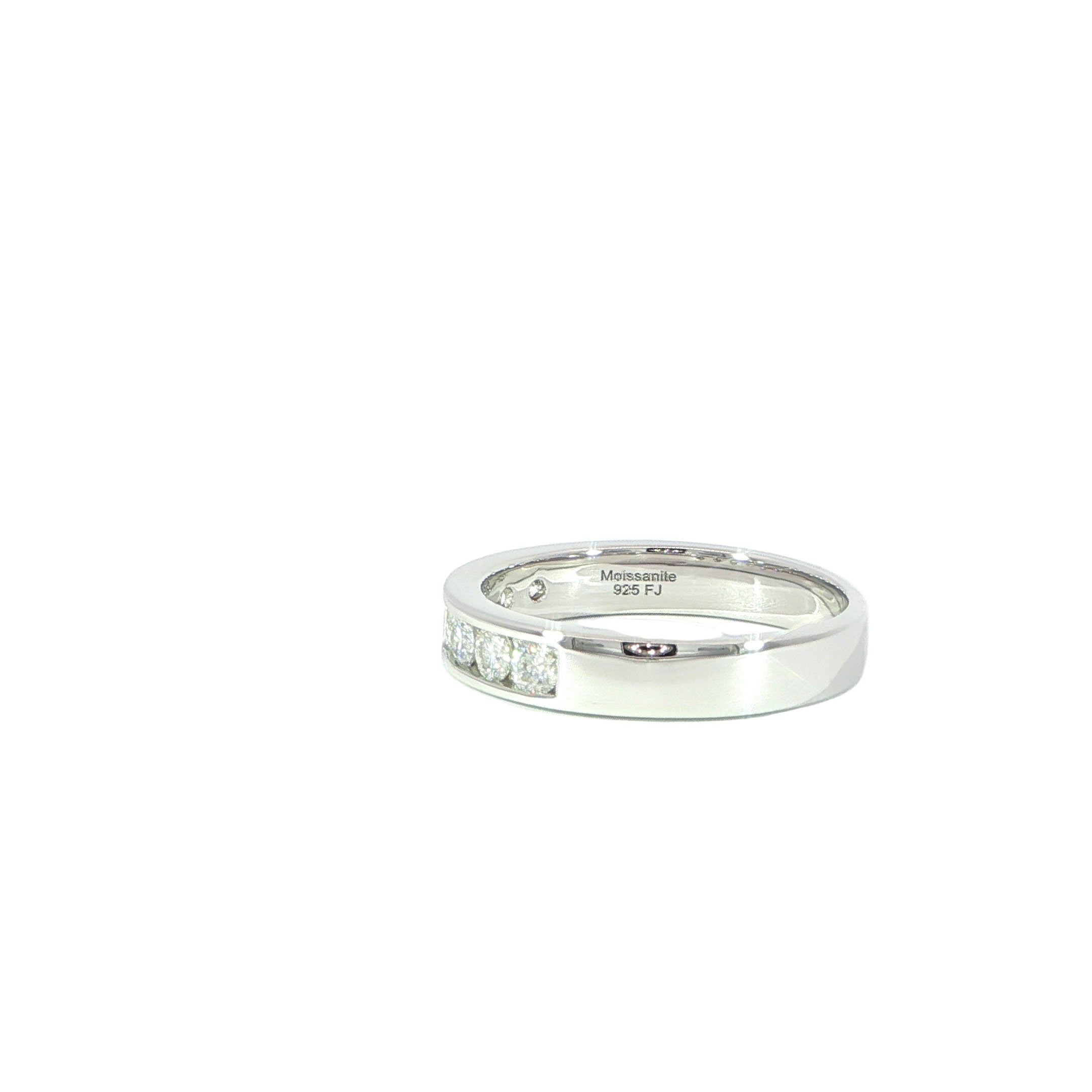 Side profile 3MM sterling silver moissanite wedding band