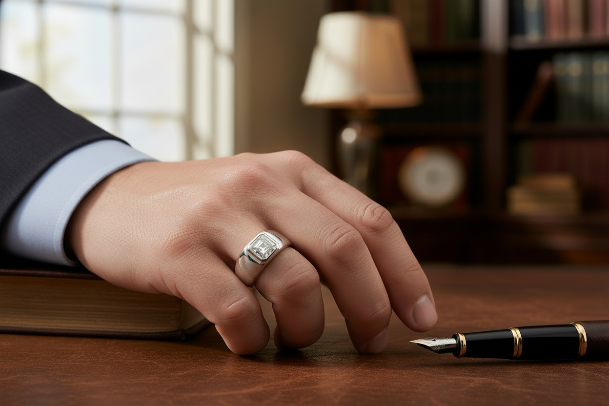 Silver Asscher Cut Bezel Ring with 3CT Moissanite