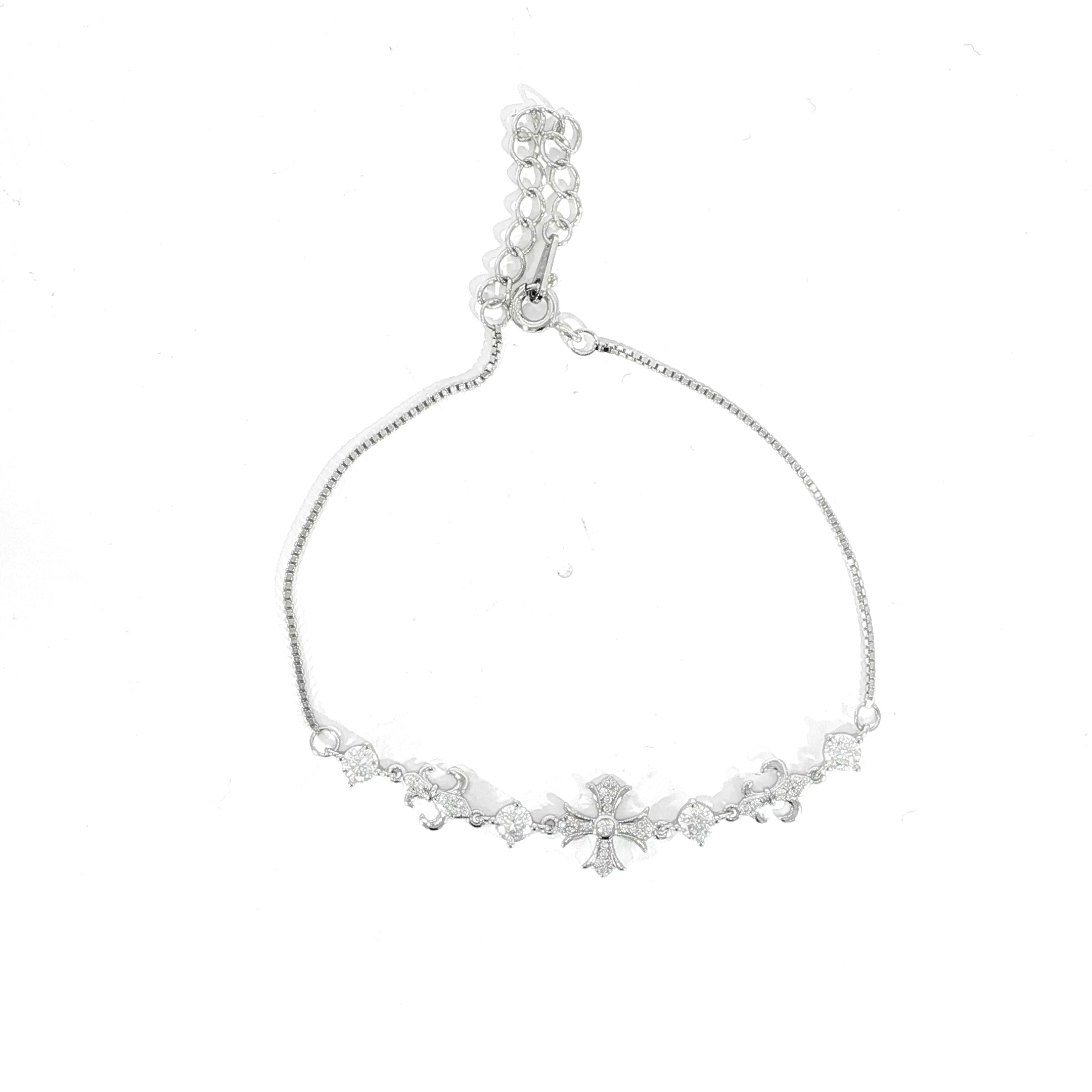 Sterling silver cross and Fleur De Lis bracelet with VVS Moissanite
