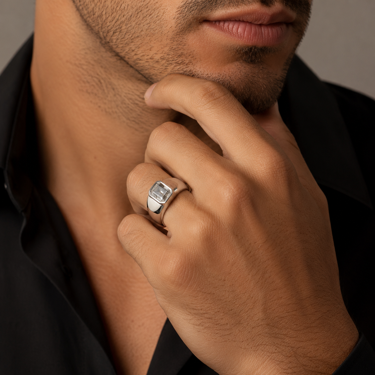 3 CT emerald moissanite statement ring in sterling silver