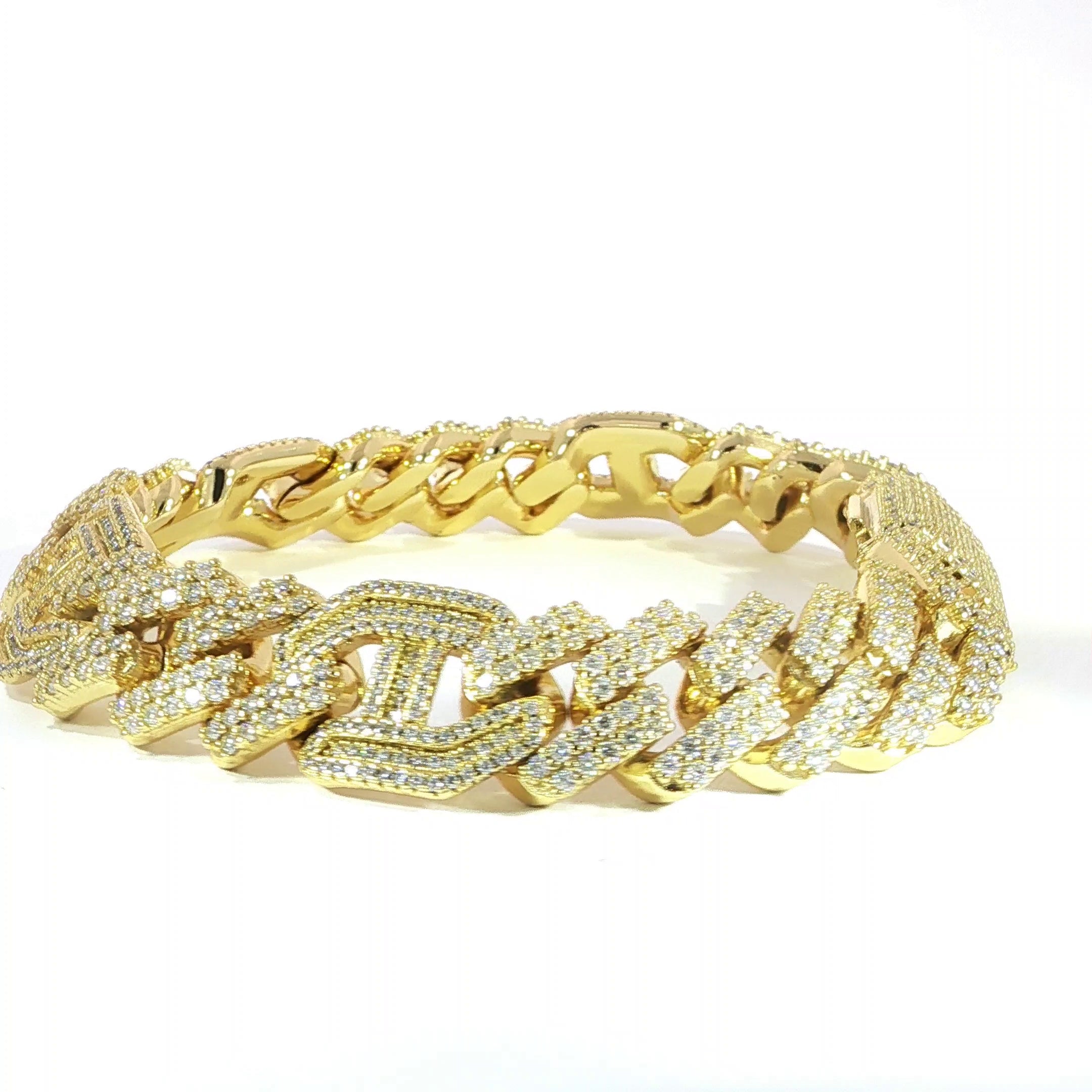 925 sterling silver iced out geometric Cuban link bracelet with VVS moissanite.