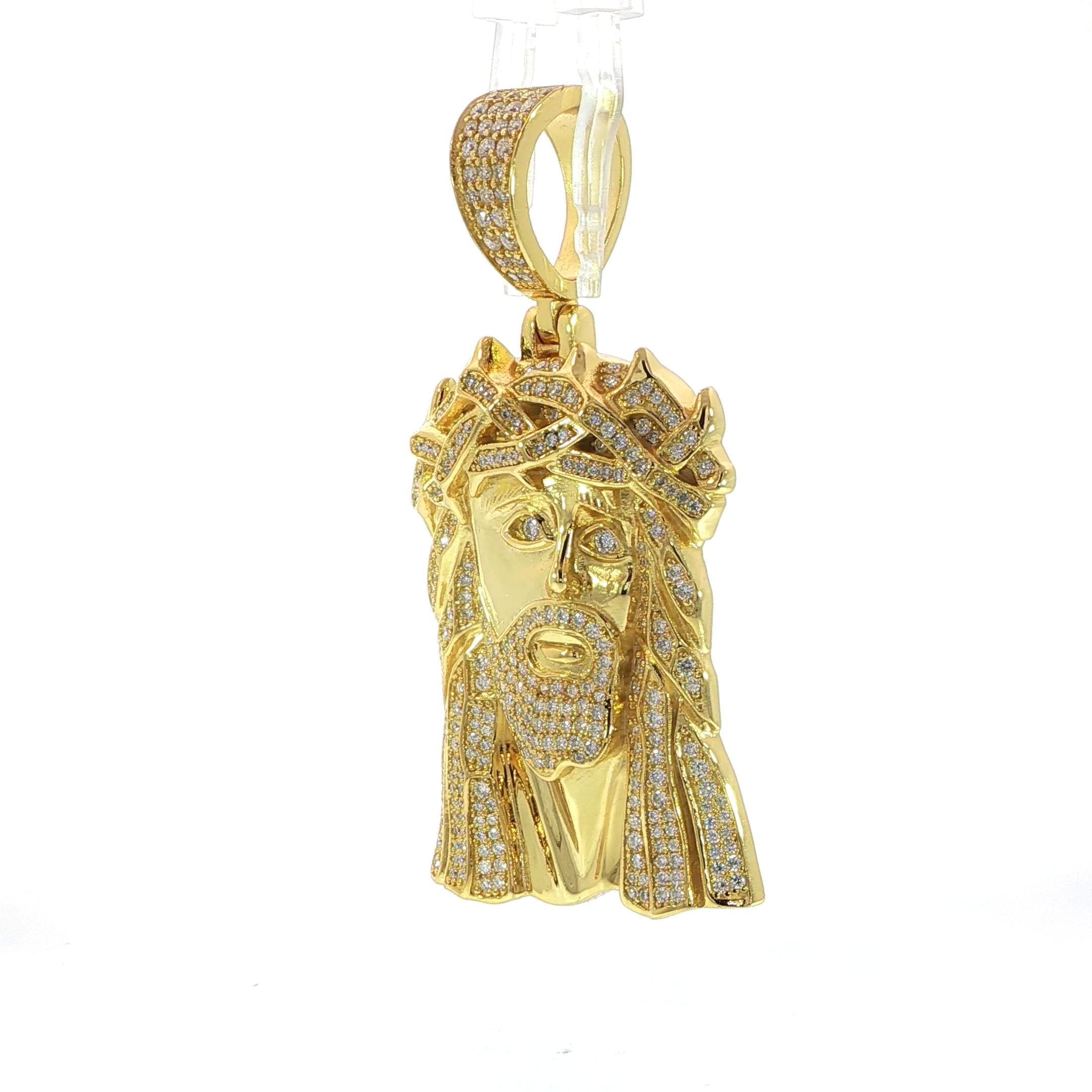 Sterling silver Jesus Head pendant with VVS moissanite stones