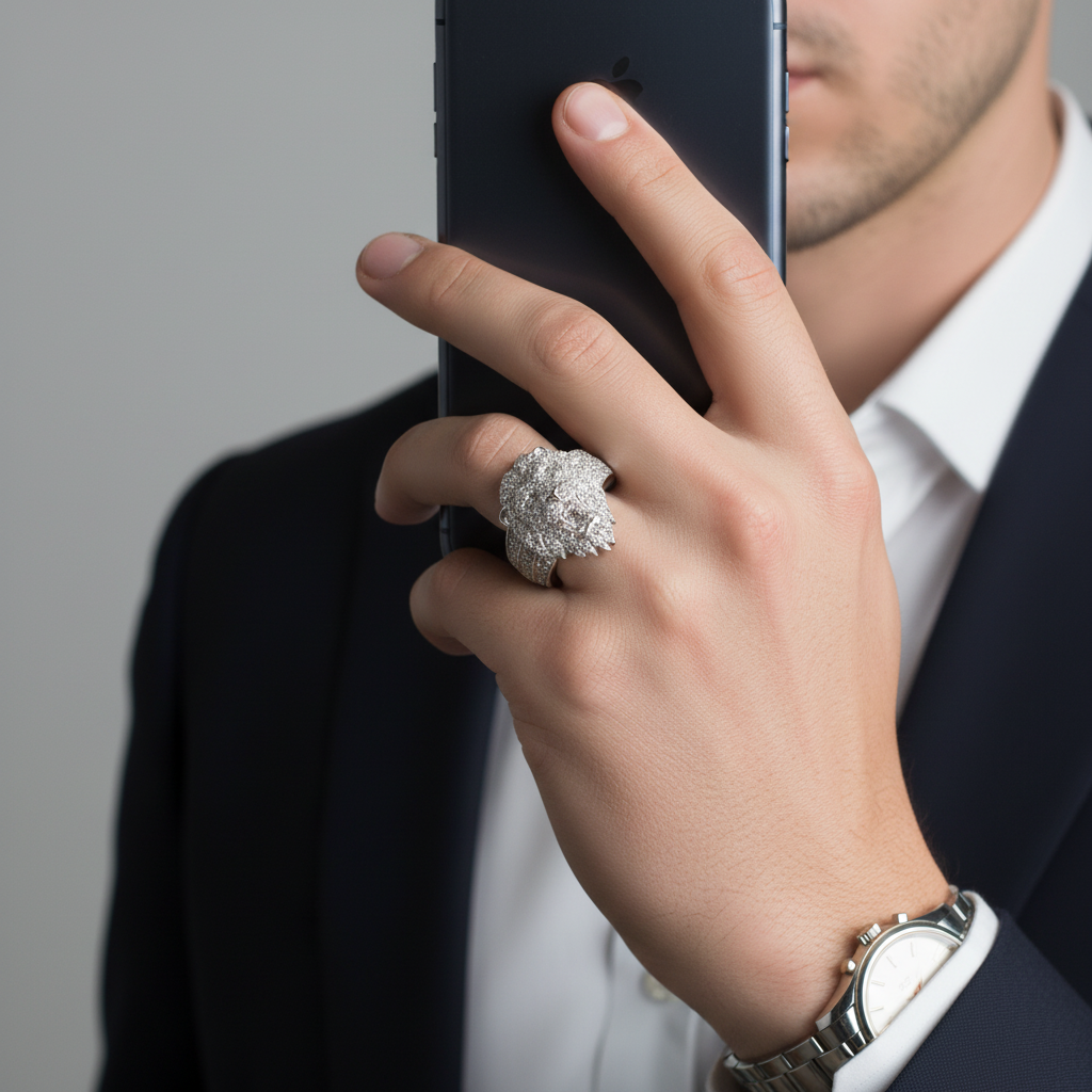 Luxury lion head ring with pave-set brilliance