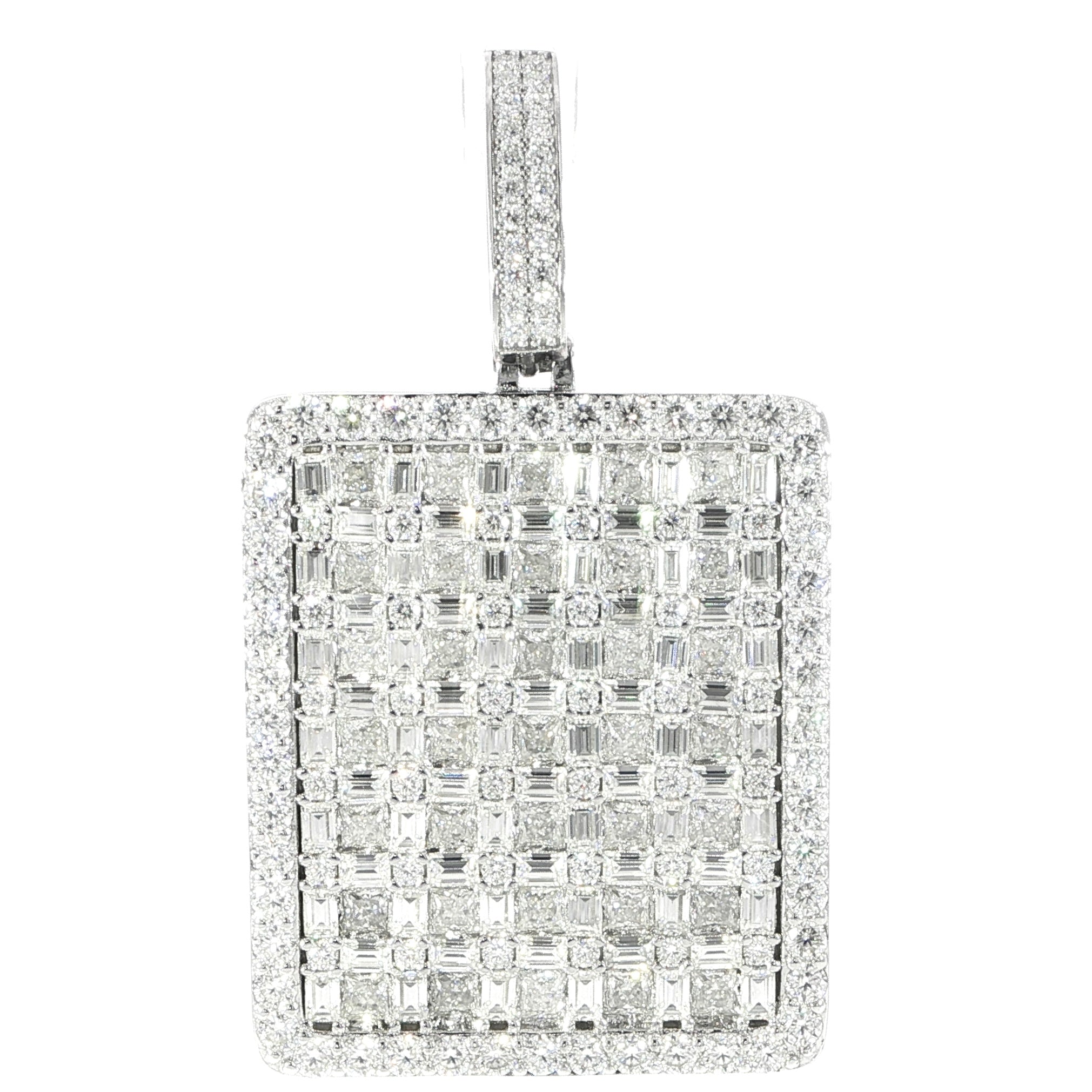 925 Sterling Silver VVS Moissanite Invisible Set Princess & Baguette Pendant 24.67 CTW