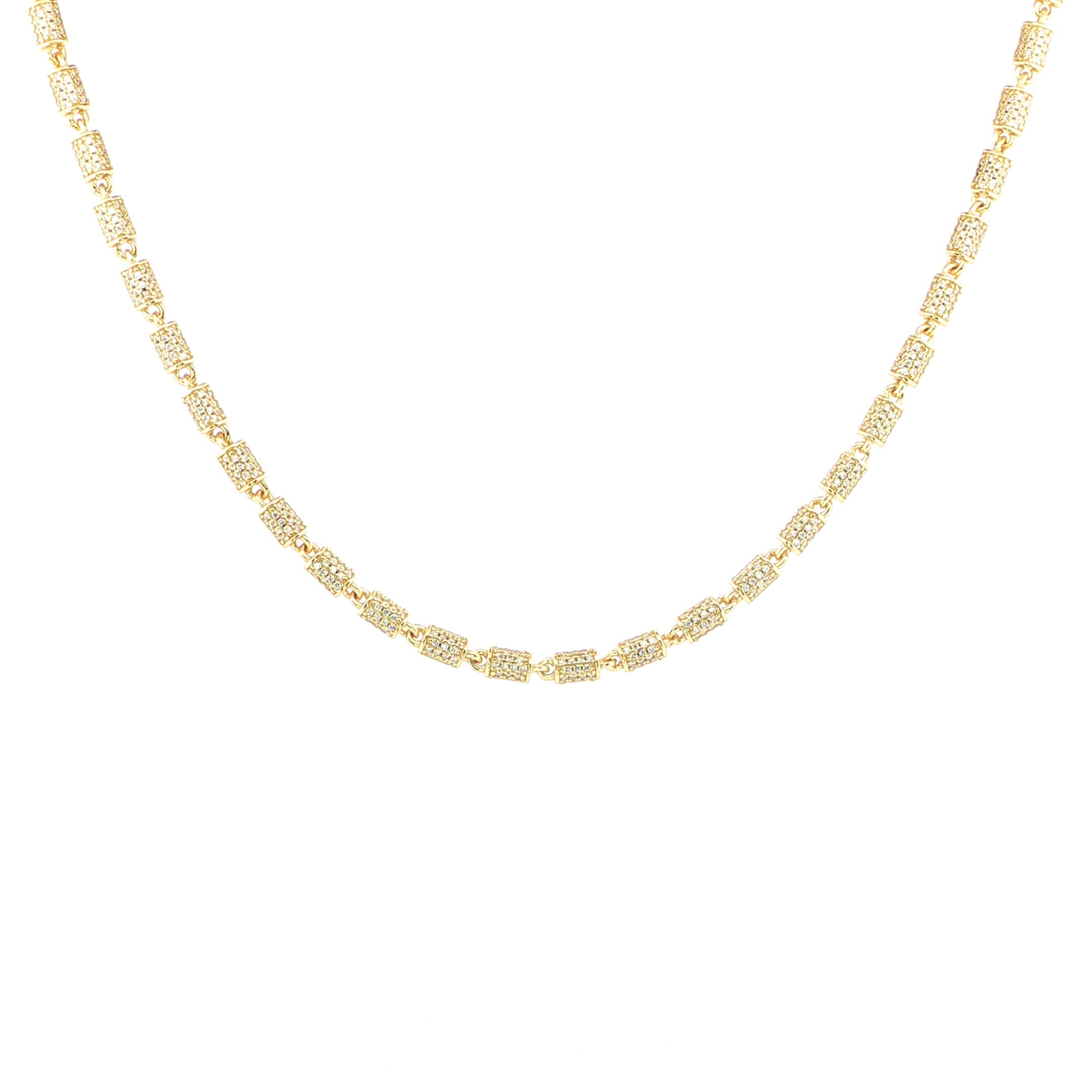 sterling silver pavé barrel station chain with 12.98 CTW VVS moissanite