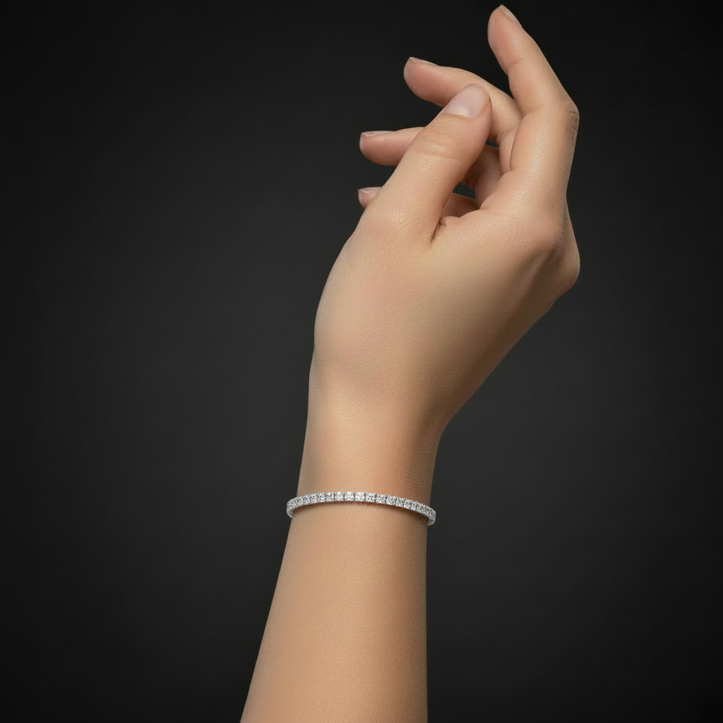 sterling silver bezel princess-cut tennis bracelet featuring 4.87 CTW of VVS moissanite