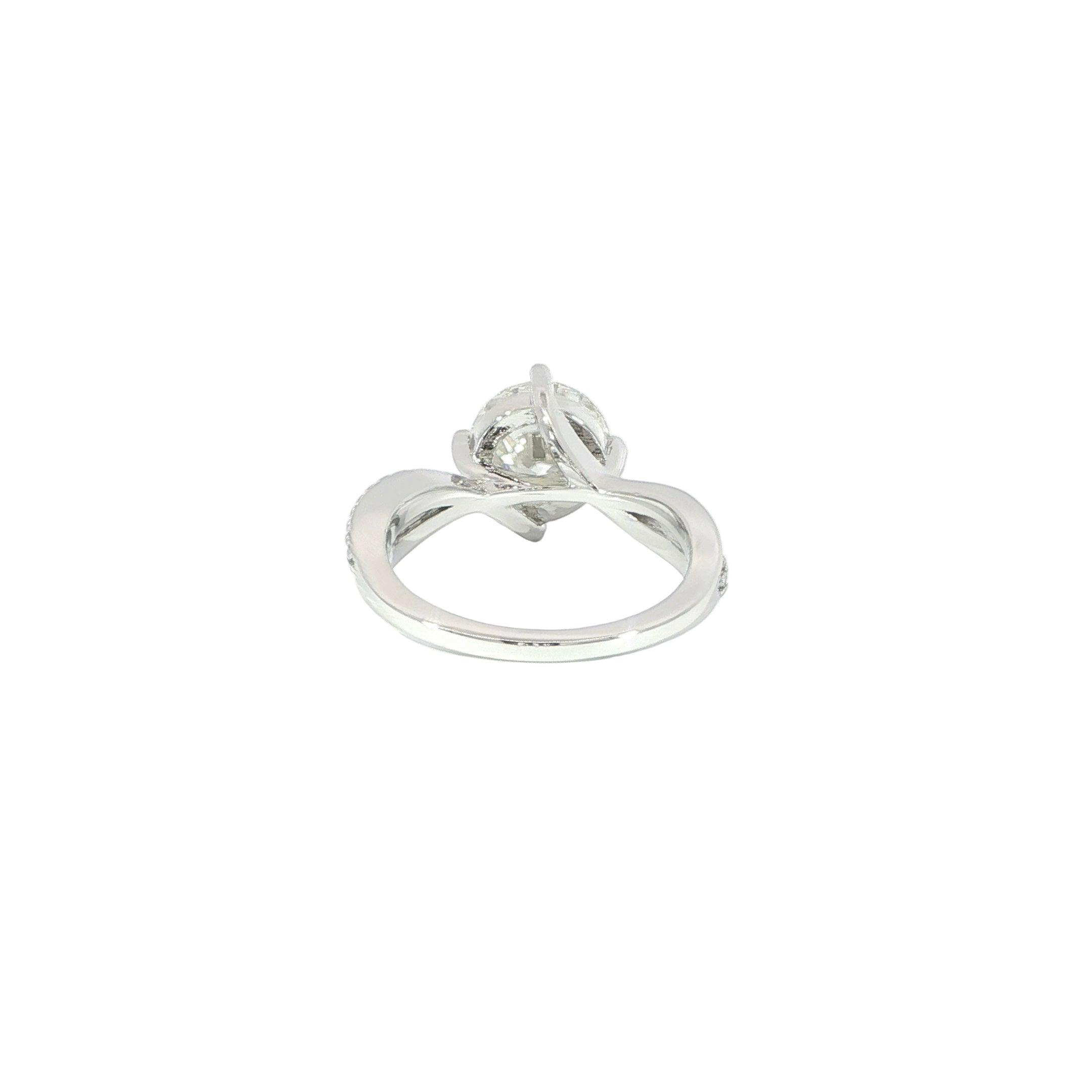 Back view of sterling silver twist band moissanite ring