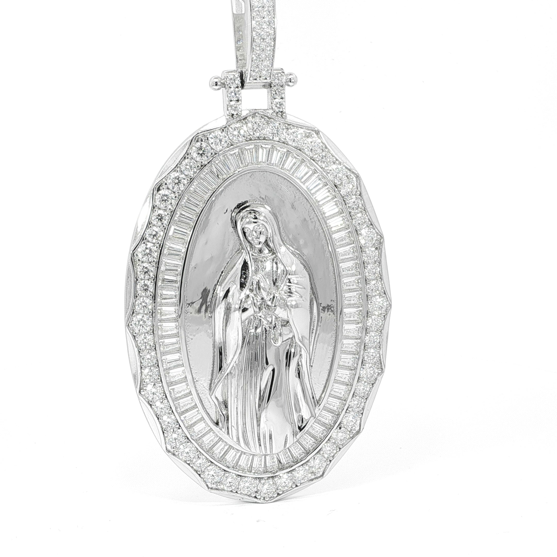 Large Oval Religious Medallion Featuring Virgin Mary