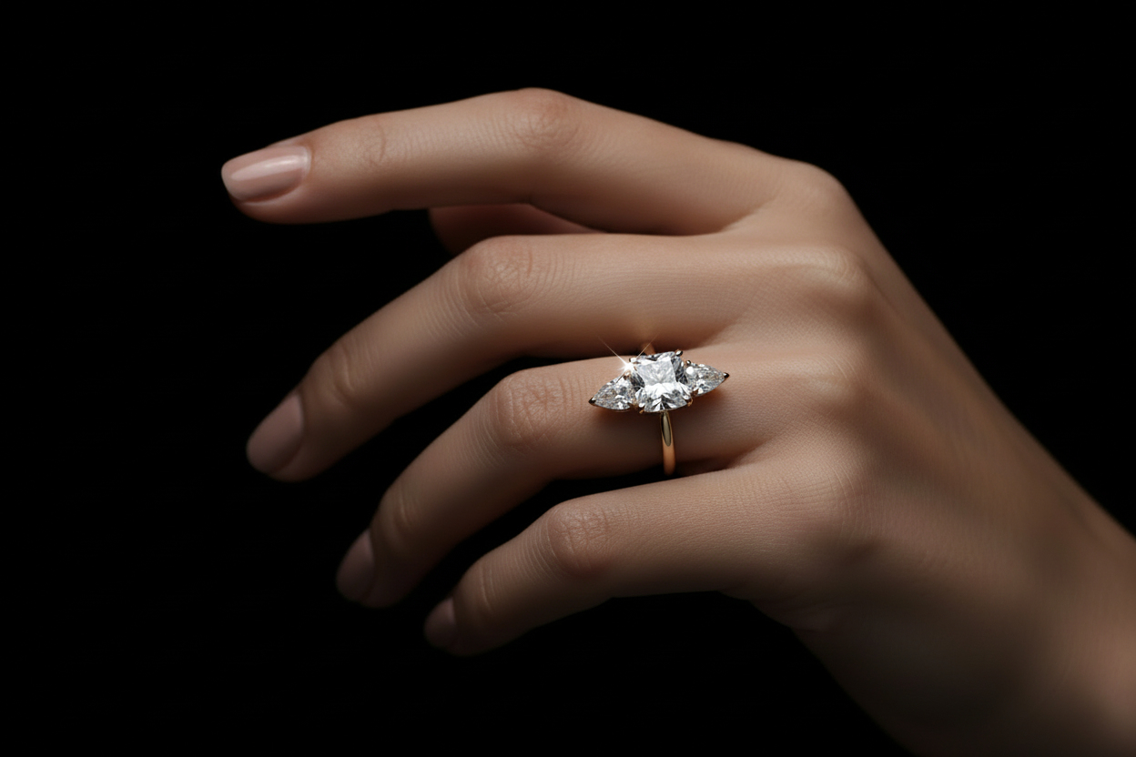 Three-Stone Engagement Ring - Medium Skin Tone