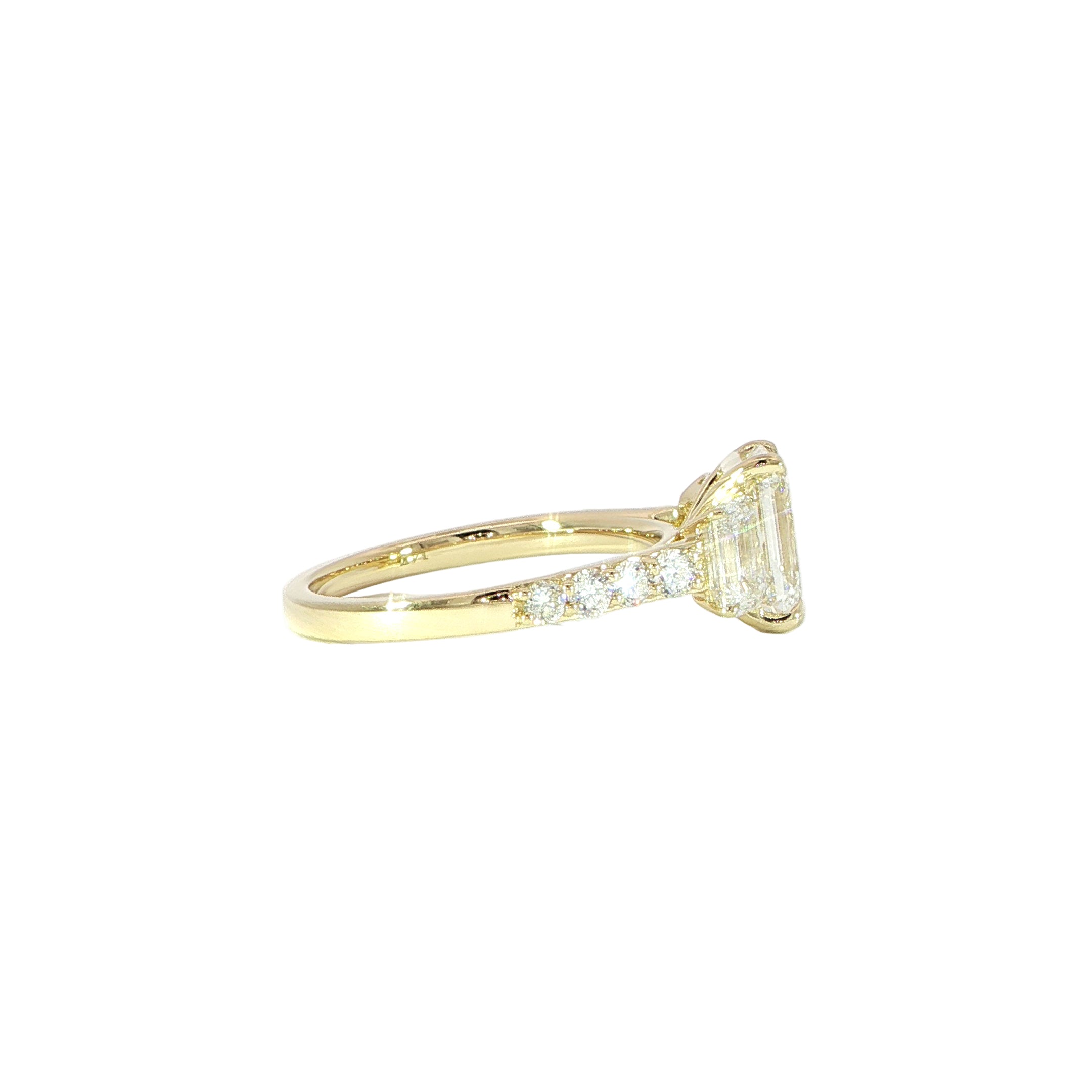 Lab grown emerald cut diamond ring side