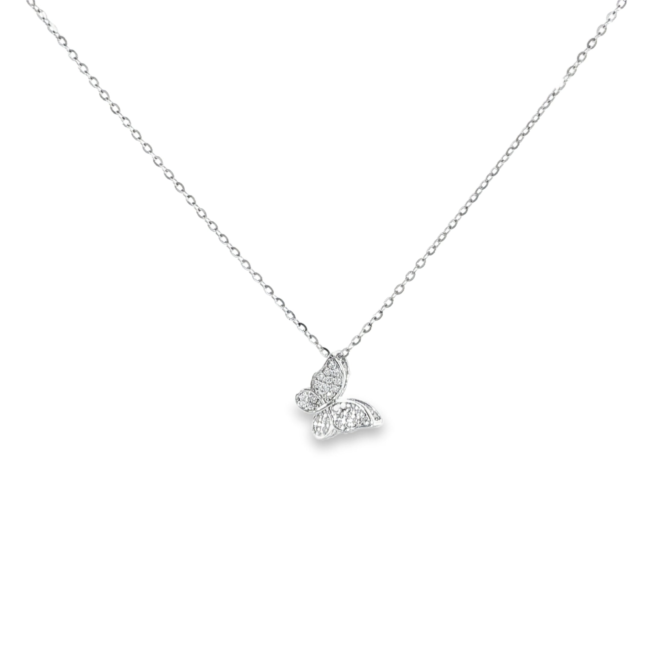 Delicate pave butterfly necklace crafted in 925 sterling silver.