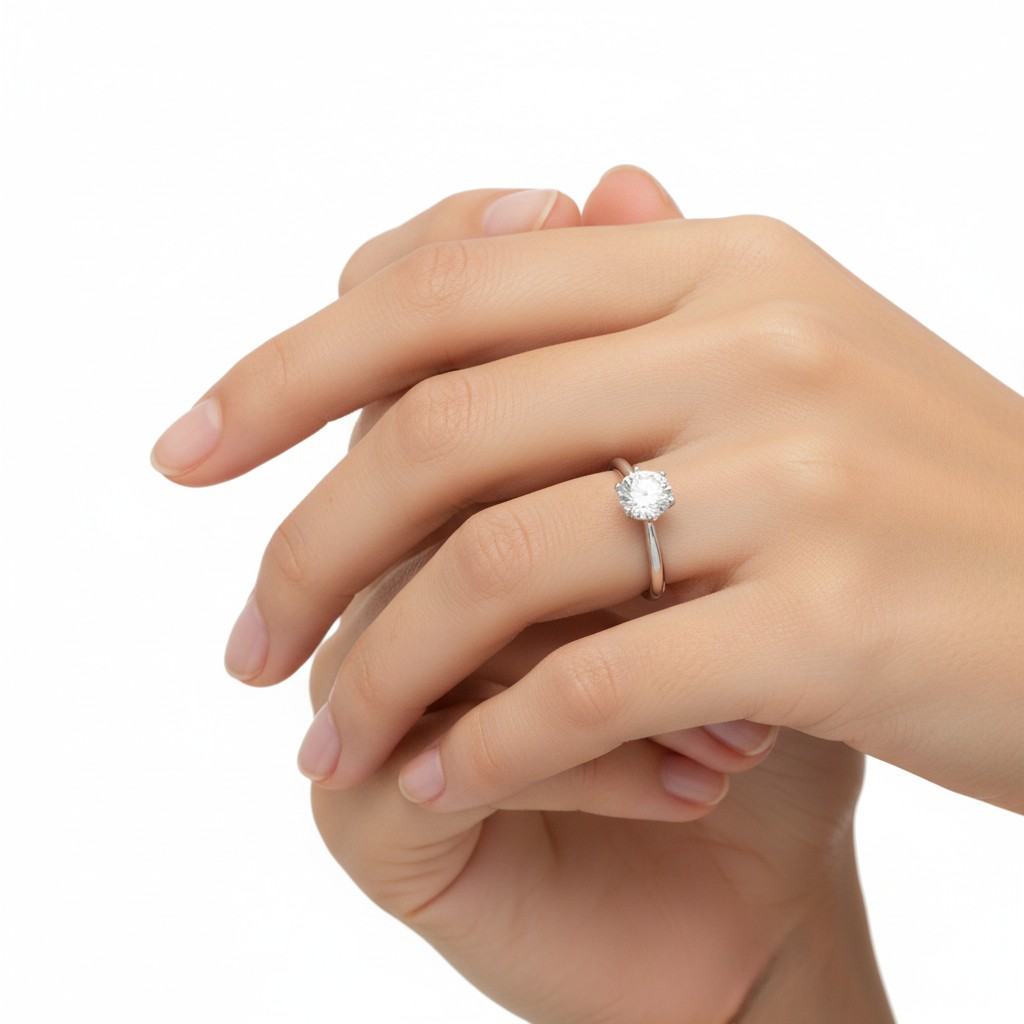 1CT Round Moissanite Solitaire Ring in Sterling Silver