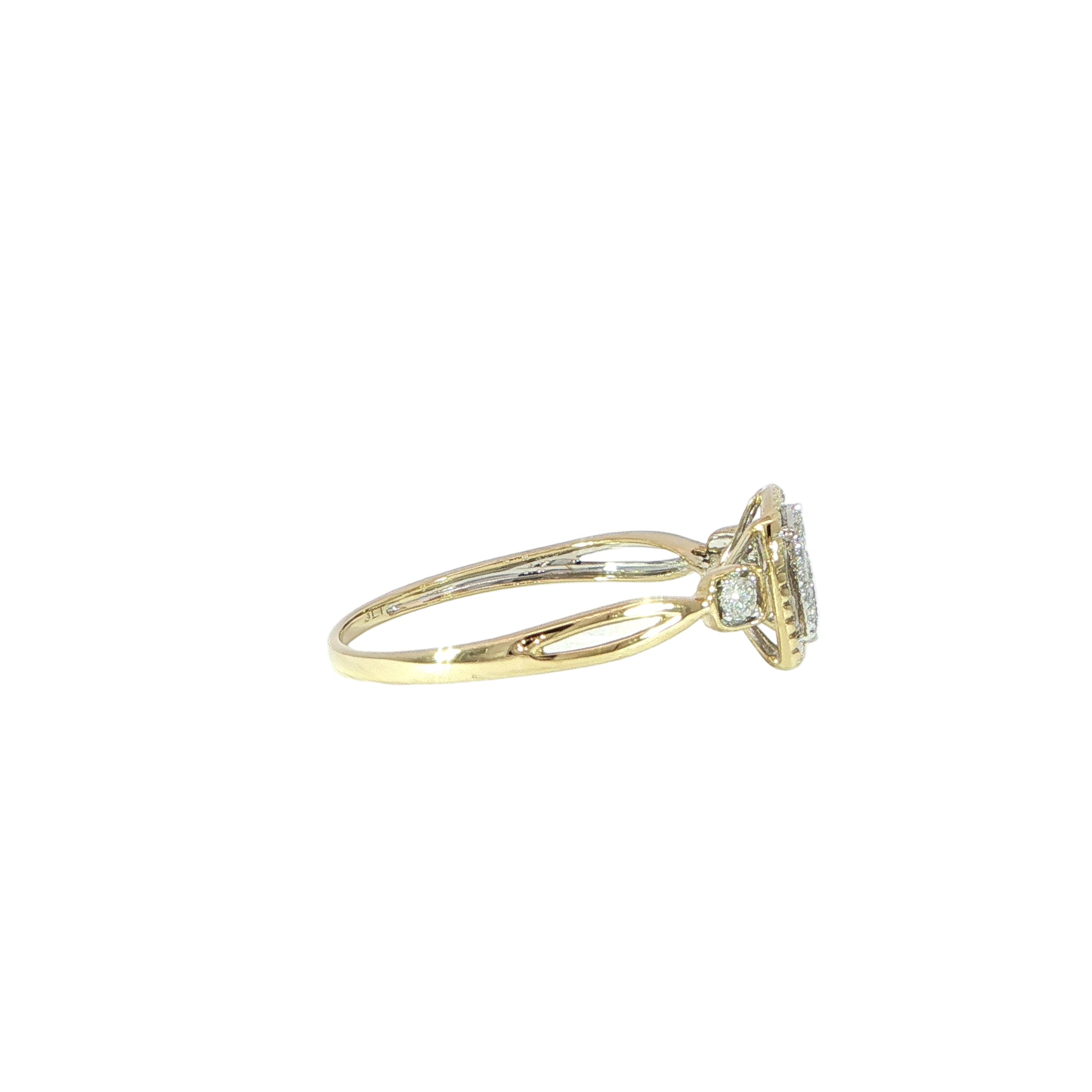 Side profile cushion shape diamond cluster ring gold