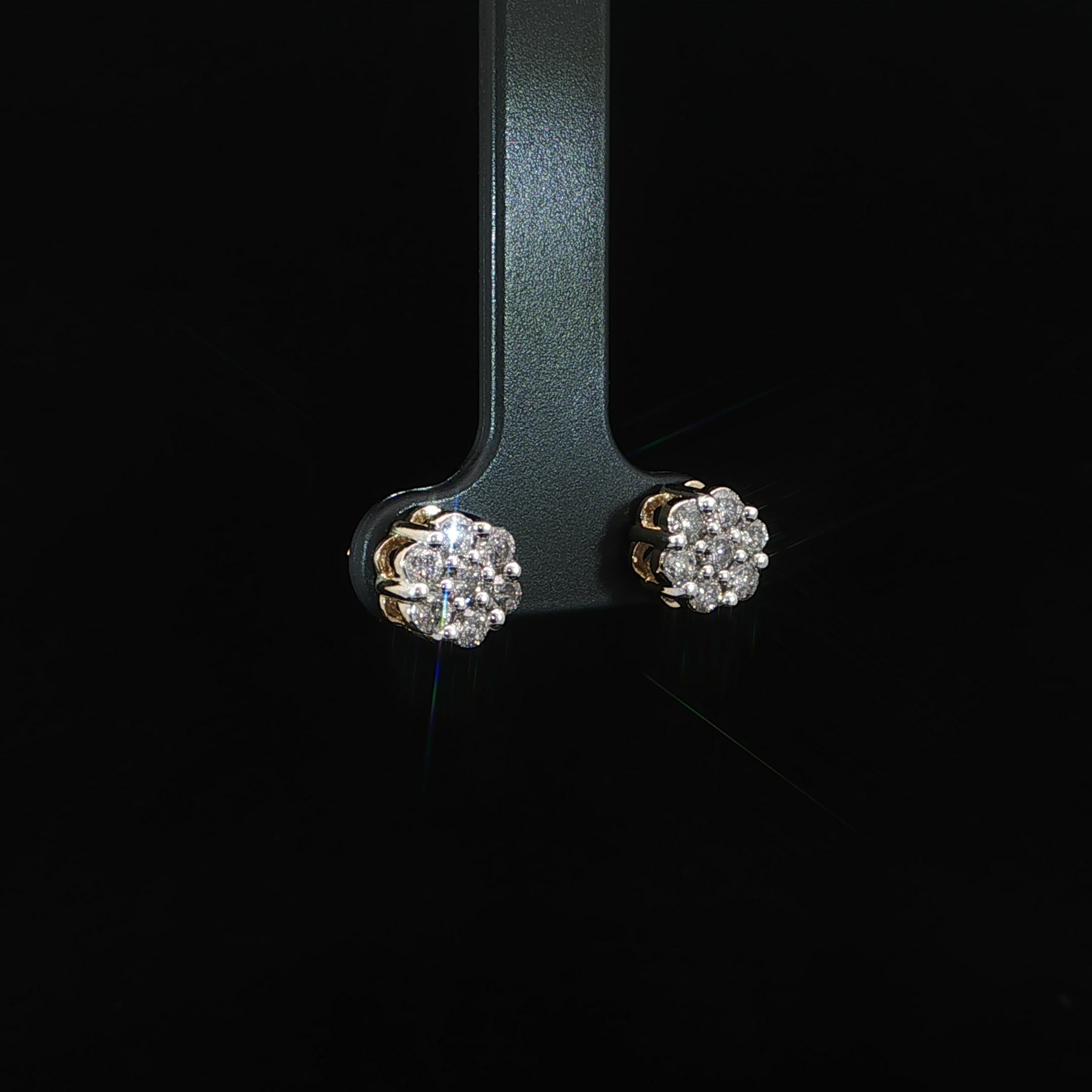 Natural diamond flower cluster stud earrings in 10K yellow gold