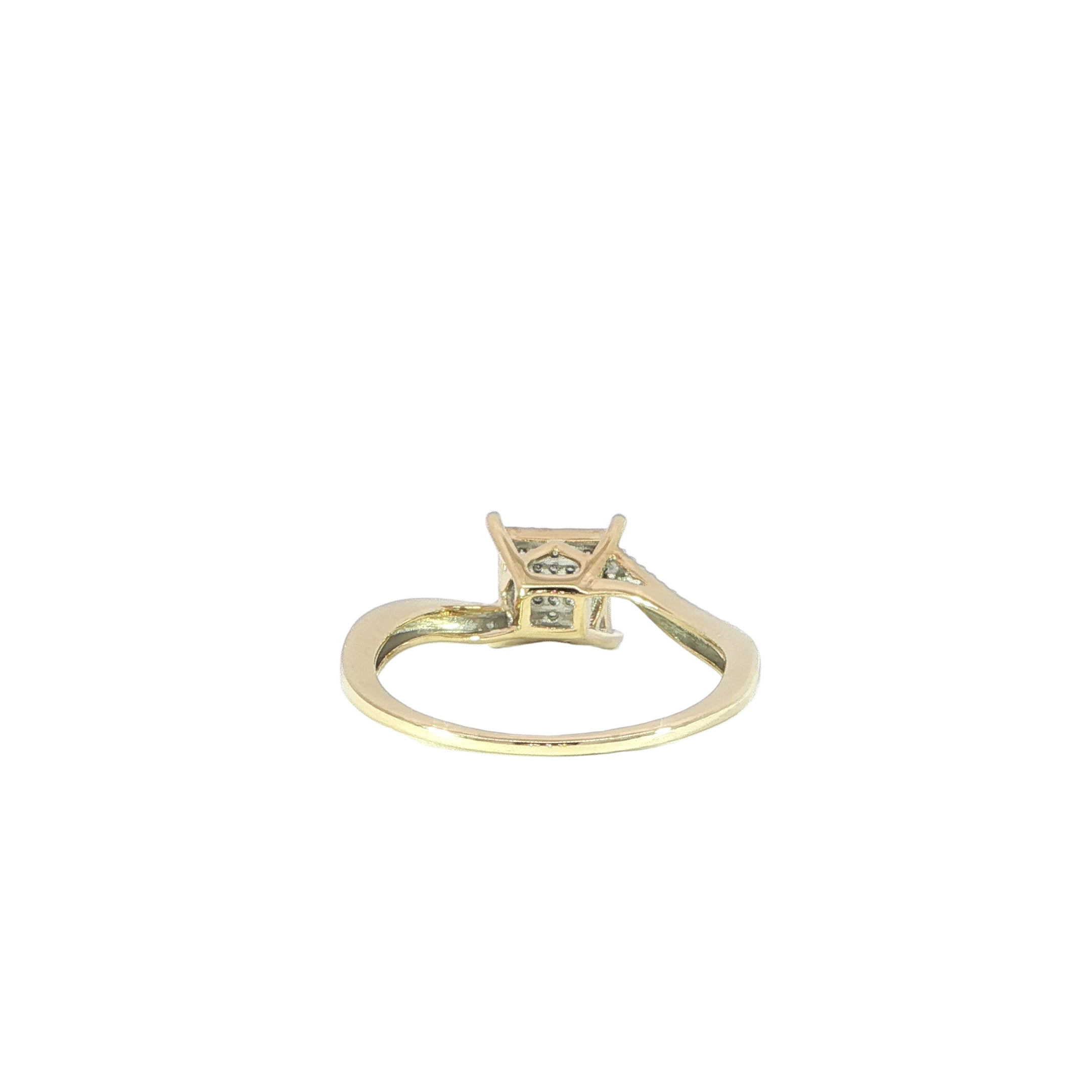 Back view yellow gold square diamond cluster ring
