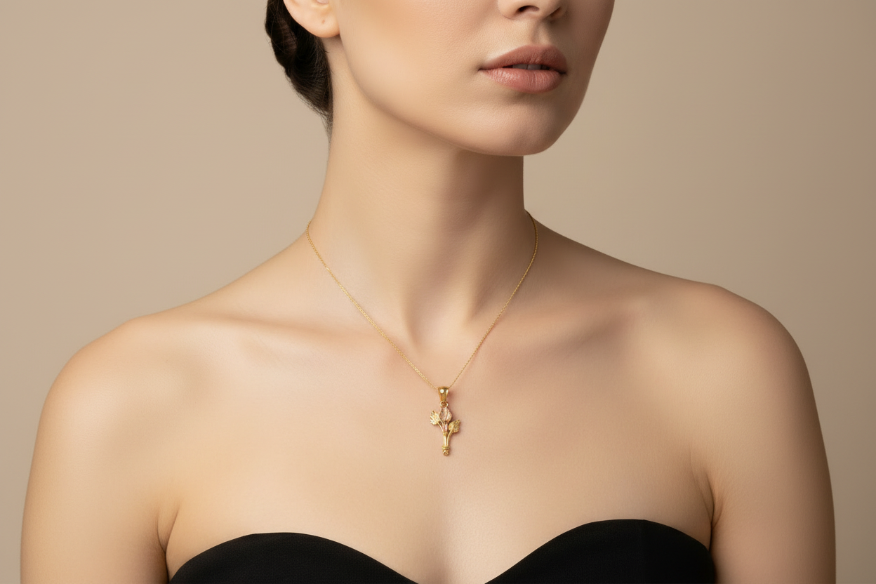 Yellow and rose gold Calla Lily pendant crafted in 14K gold