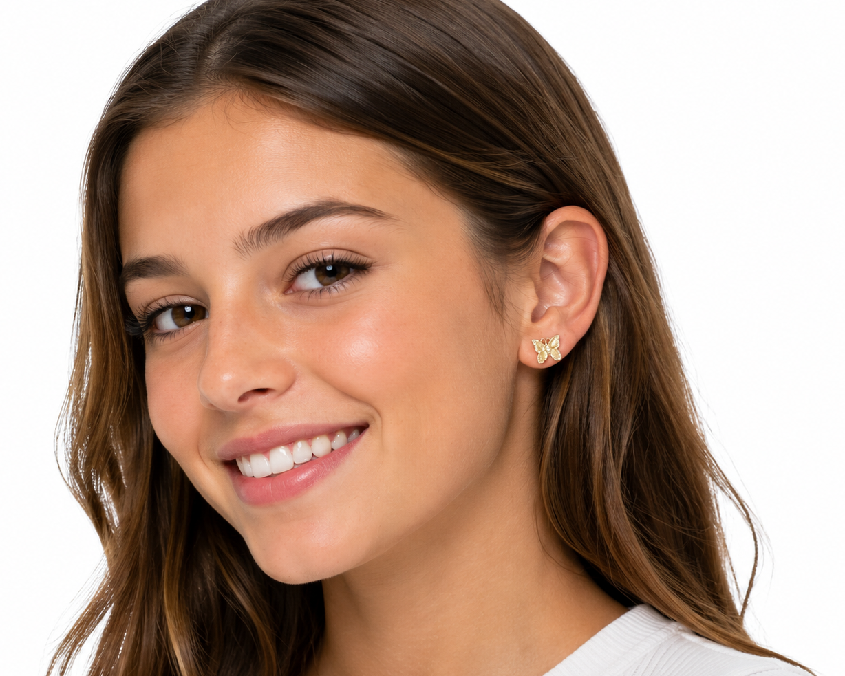 Butterfly-shaped natural diamond stud earrings in 10K yellow gold